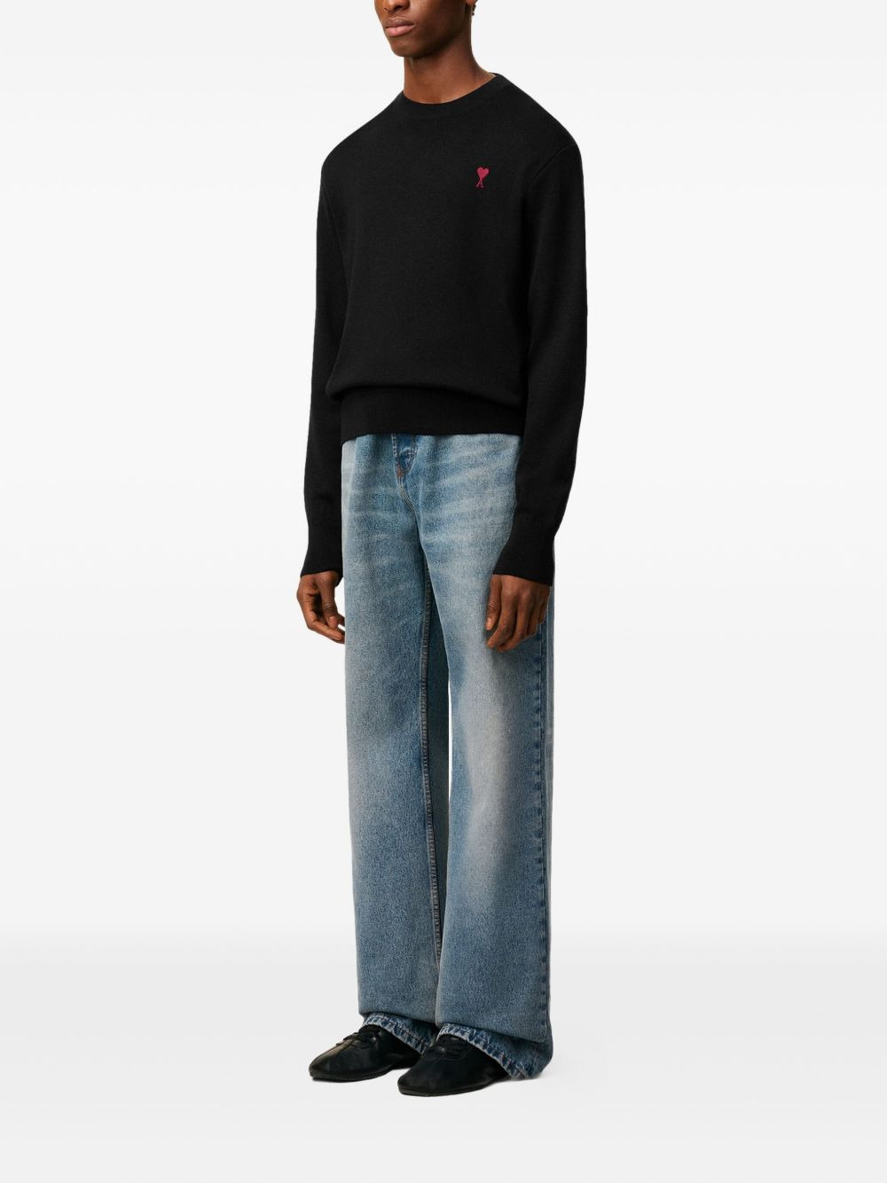 Black Wool Ami De Coeur Crewneck Sweater - 3