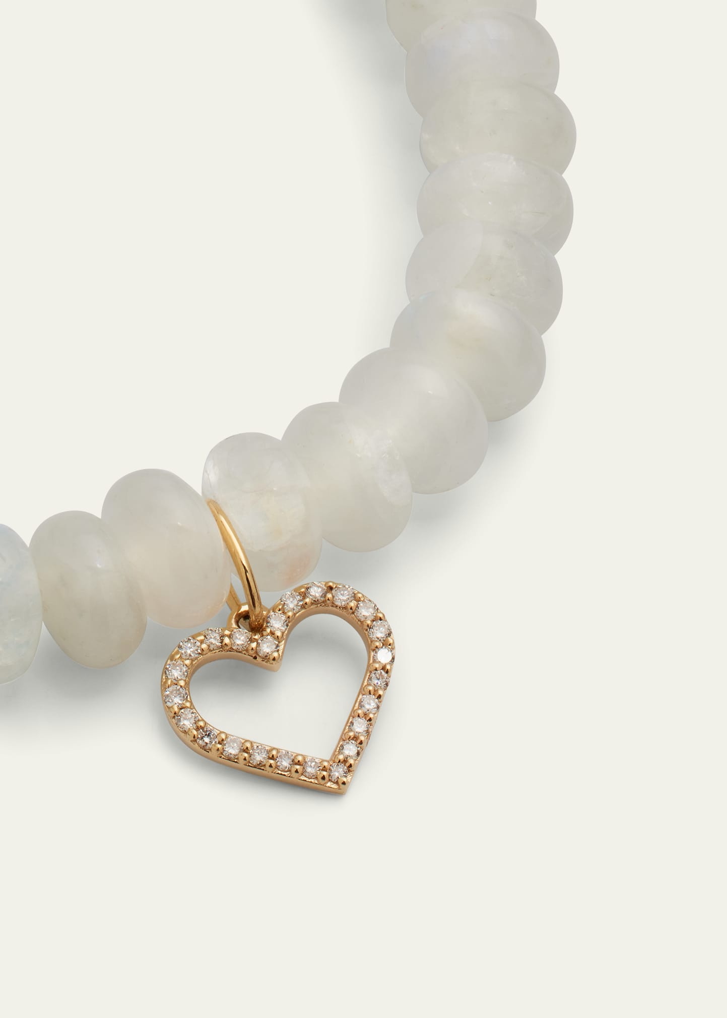 14k Gold Moonstone Beaded Bracelet with Diamond Heart Charm - 3