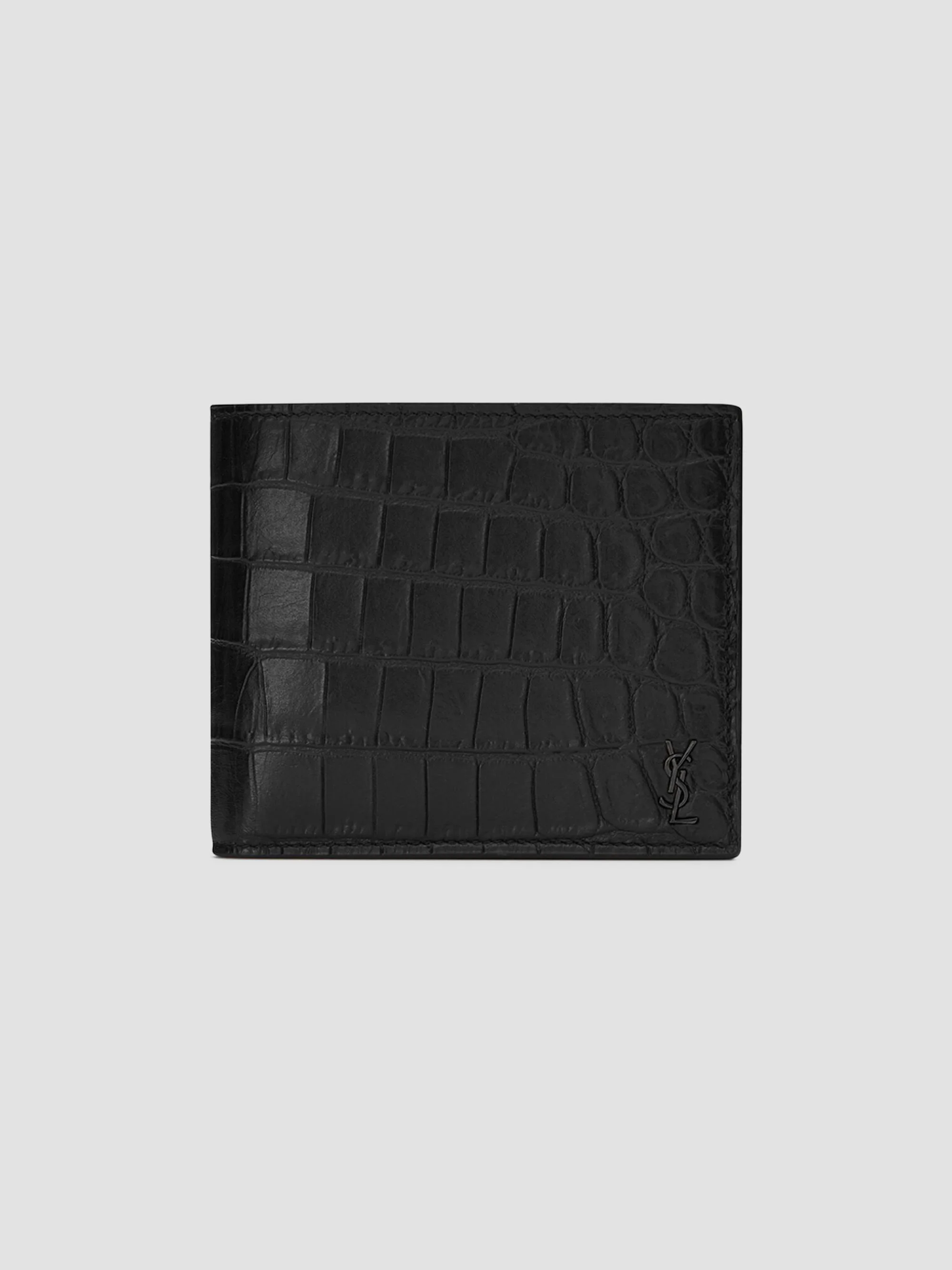 Men's Tiny Cassandre East-West Wallet in Crocodile-Embossed Leather - Black - 1
