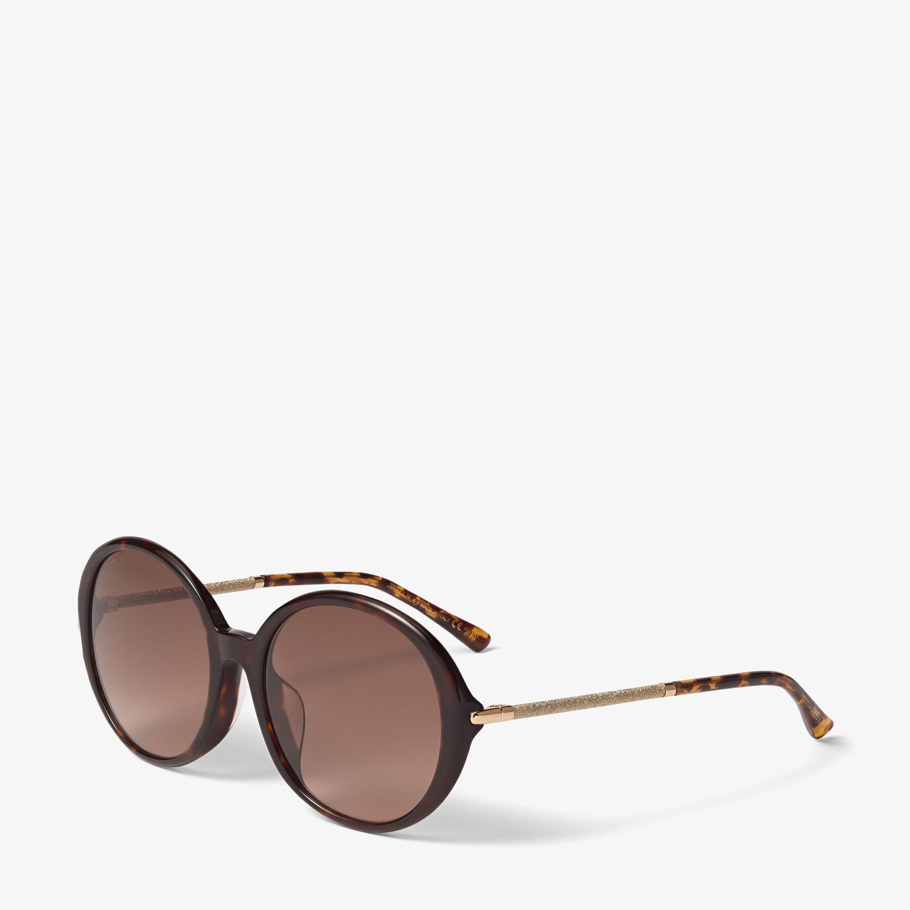 Dagna/F/S 57
Dark Havana Round-Frame Sunglasses with Gold Glitter Fabric - 3