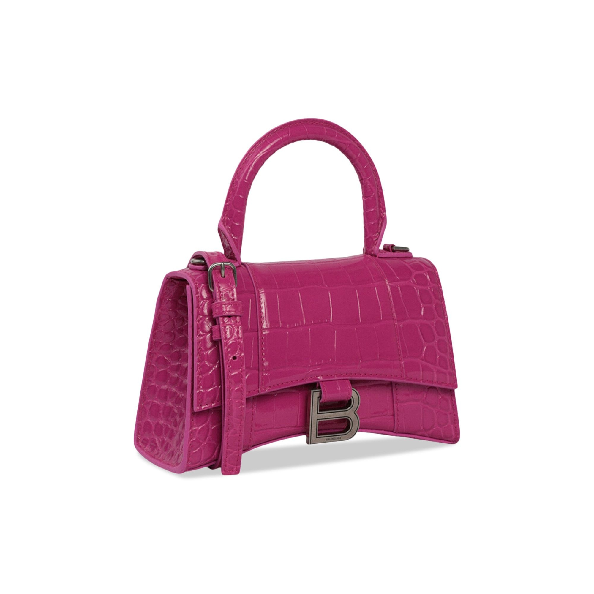 Balenciaga Hourglass XS Croc Embossed Top Handle Bag 'Pink' - 3