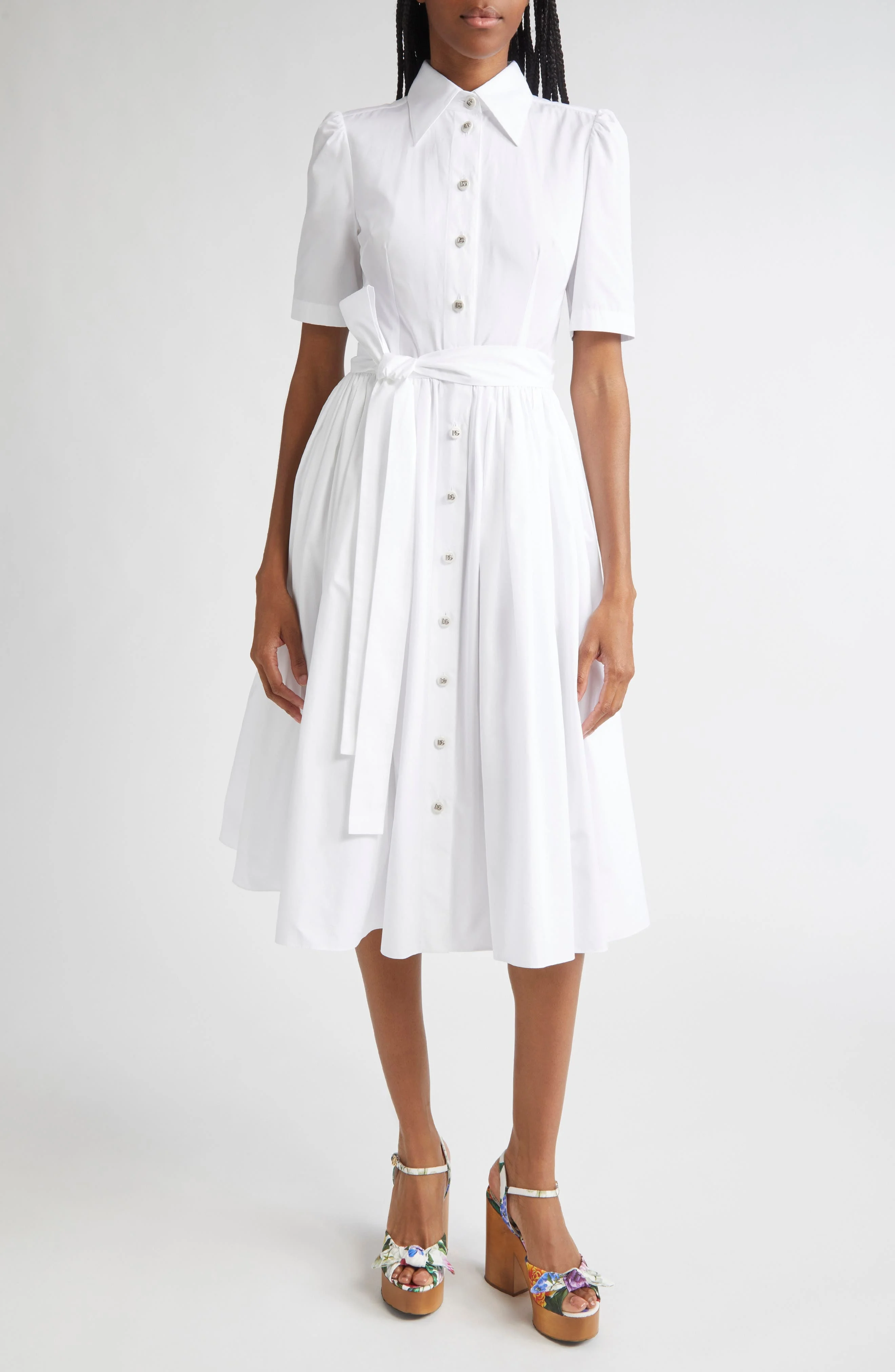 Dolce&Gabbana Belted Cotton Poplin Shirtdress in W0800 Bianco Ottico at Nordstrom - 1