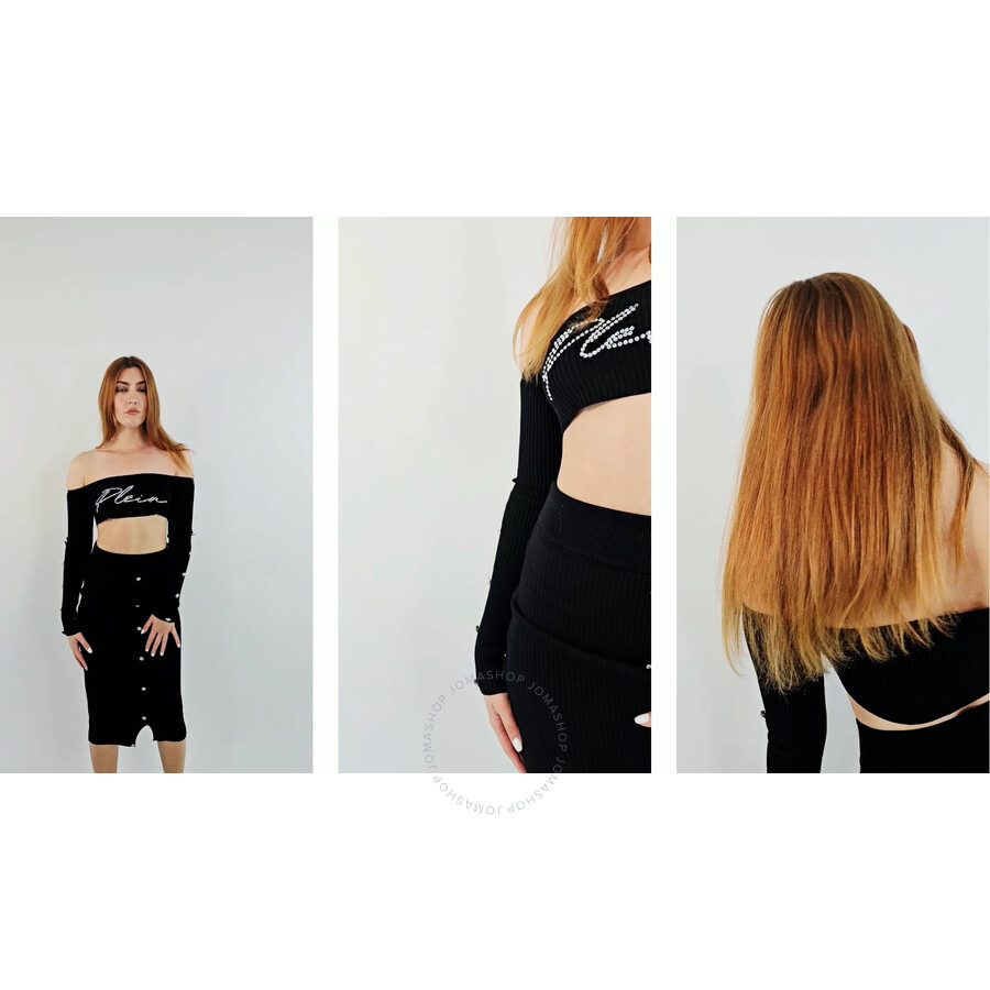 Philipp Plein Black Signature Rib Knit Top and Skirt Set, Size X-Small - 1