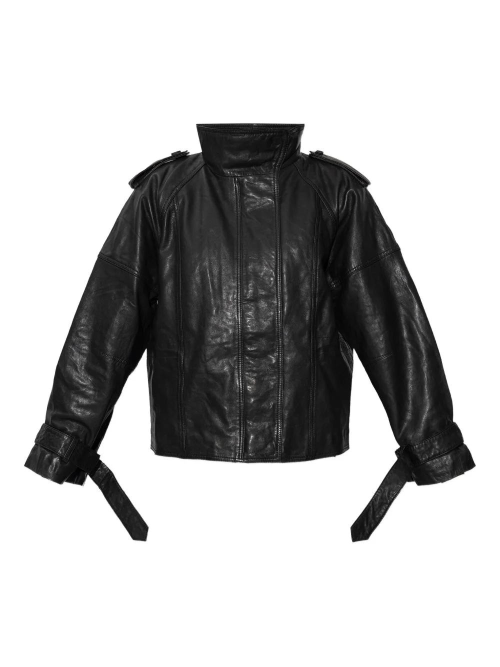 high-neck leather jacket - 1