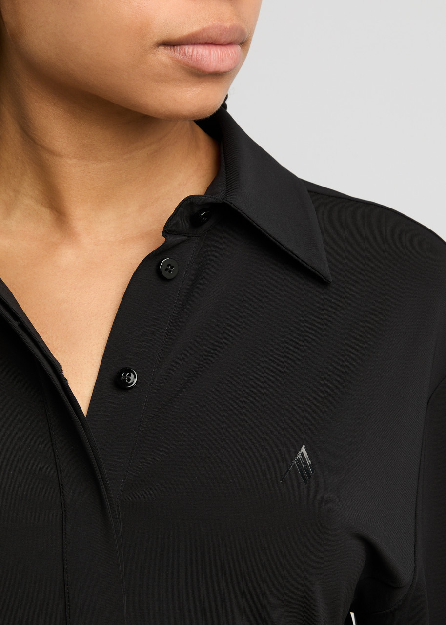 Draped stretch-jersey mini shirt dress - 5