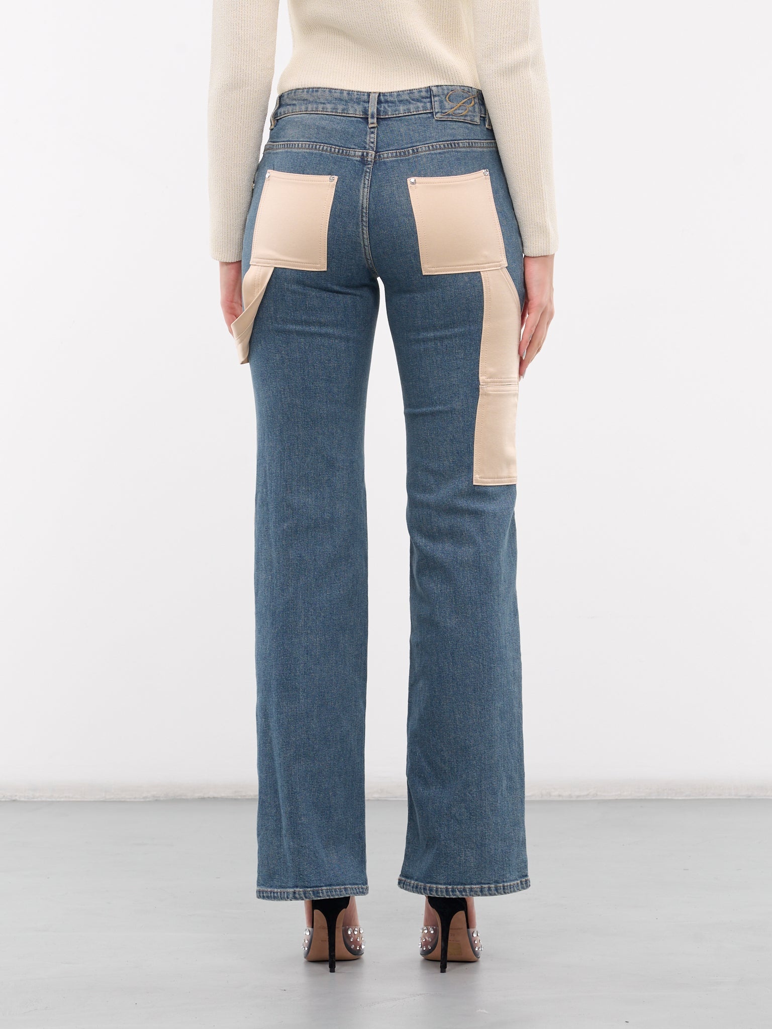 Satin Paneled Denim Jeans - 3
