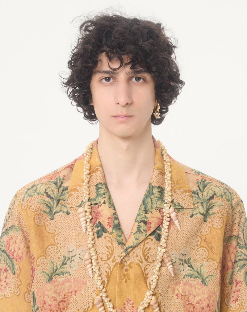 VALENTINO LINEN BOWLING SHIRT WITH APRES L'HIVER PRINT 4