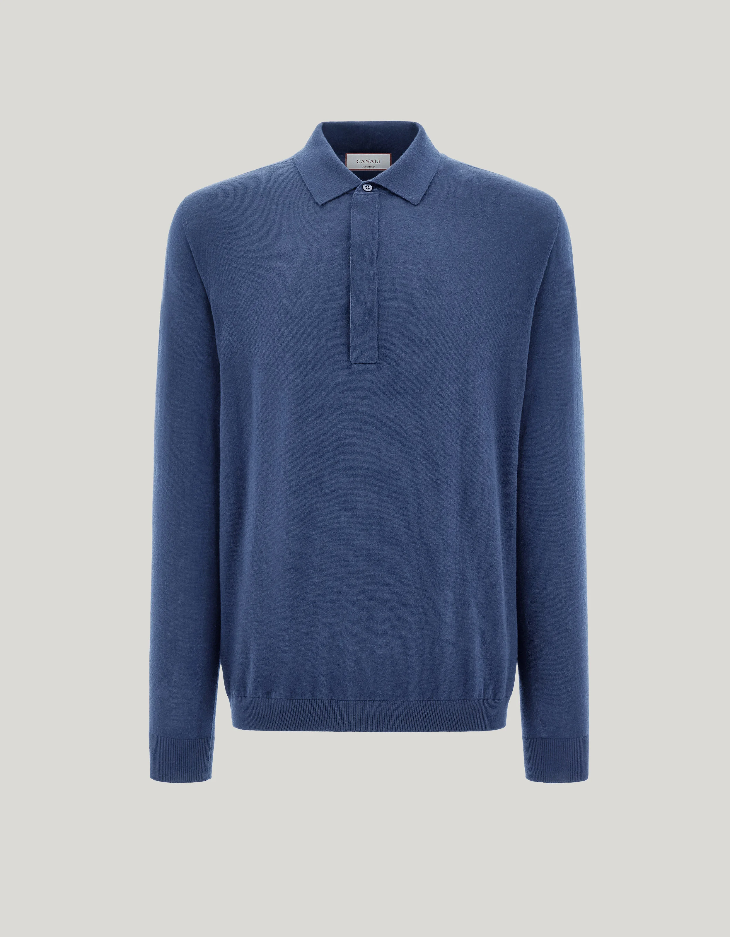 CANALI NUVOLA SEAMLESS AIR FORCE BLUE EXTRA-FINE MERINO WOOL POLO SHIRT - 1