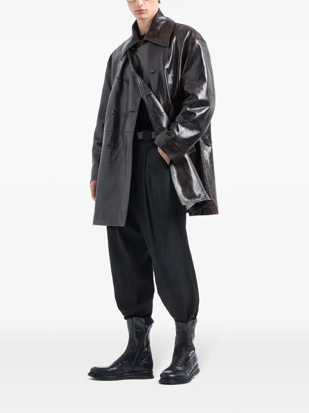 LEATHER DOUBLE BREASTED COAT - 2