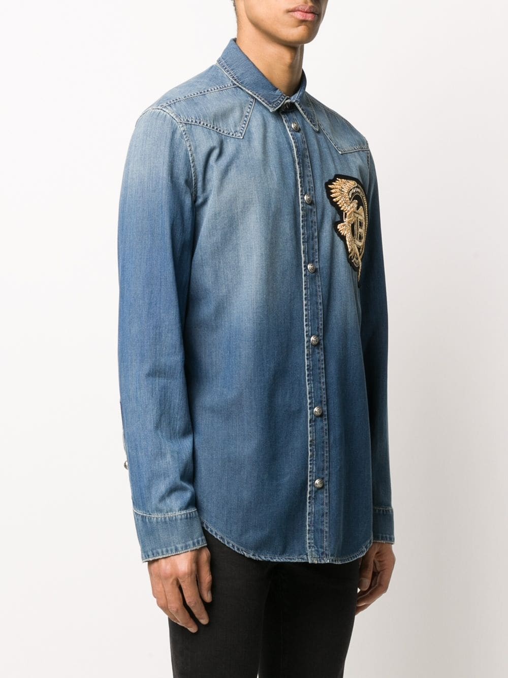 eagle logo patch denim shirt - 3