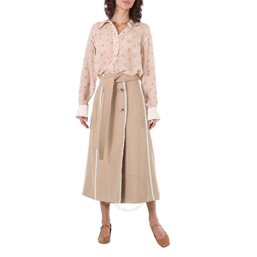 Chloe Ladies Pearl Beige Scallop-Trim Belted Trench Skirt, Brand Size 36 (US Size 4) - 6