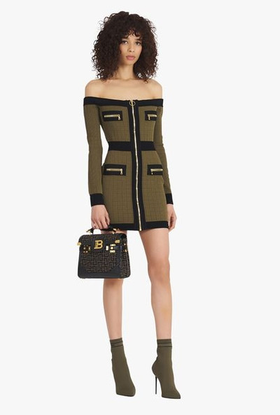 Balmain Khaki and black viscose off-the-shoulder dress outlook