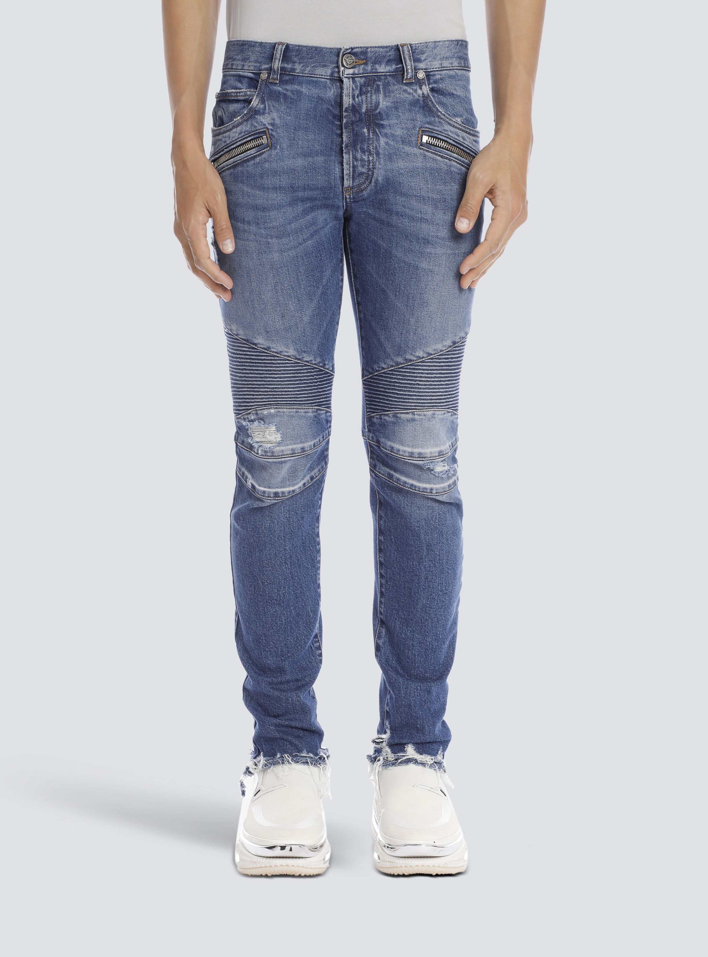 Tapered ripped blue cotton jeans - 6
