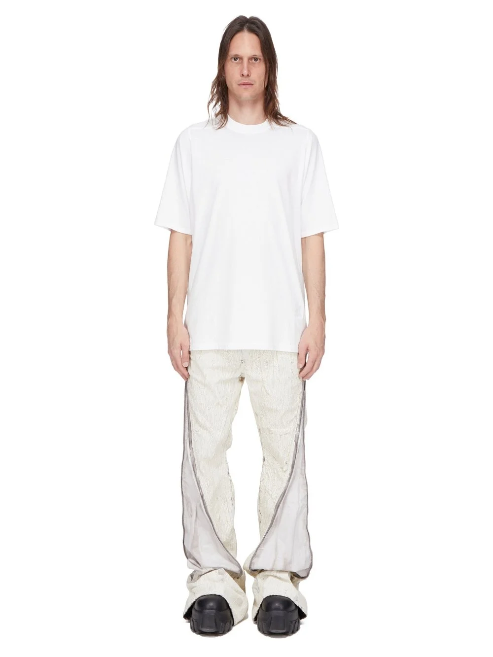 Rick Owens Bolan Banana Flared Zip-Detailed Metallic Megacrust