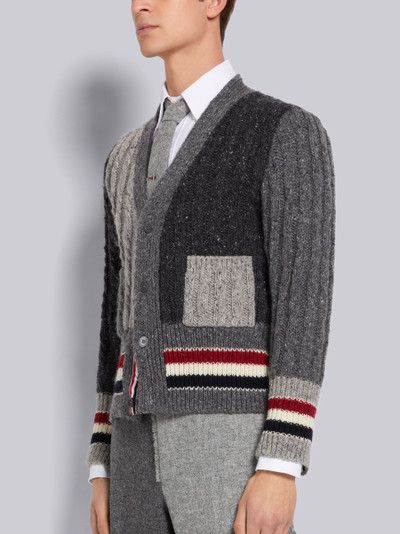 Thom Browne Tonal Grey Fun-Mix Mohair Tweed Stripe Cardigan outlook