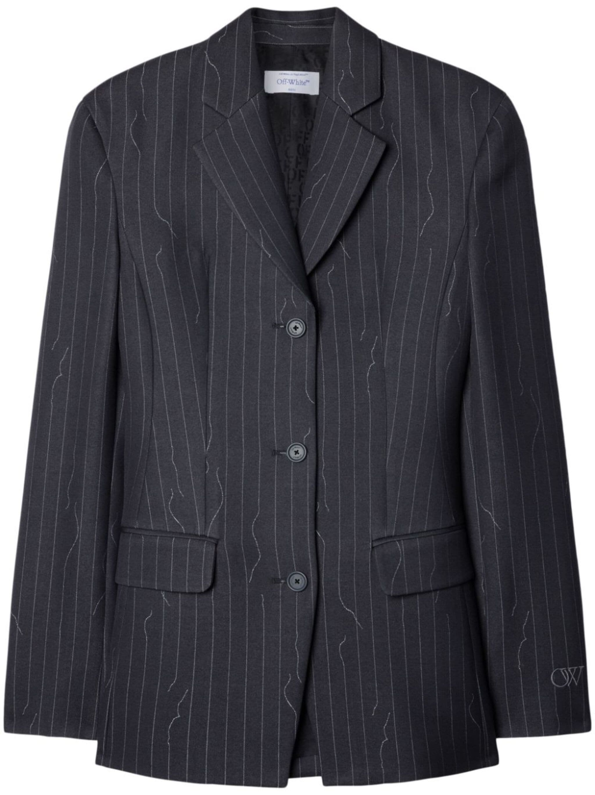 pinstripe-pattern virgin wool-blend blazer - 1
