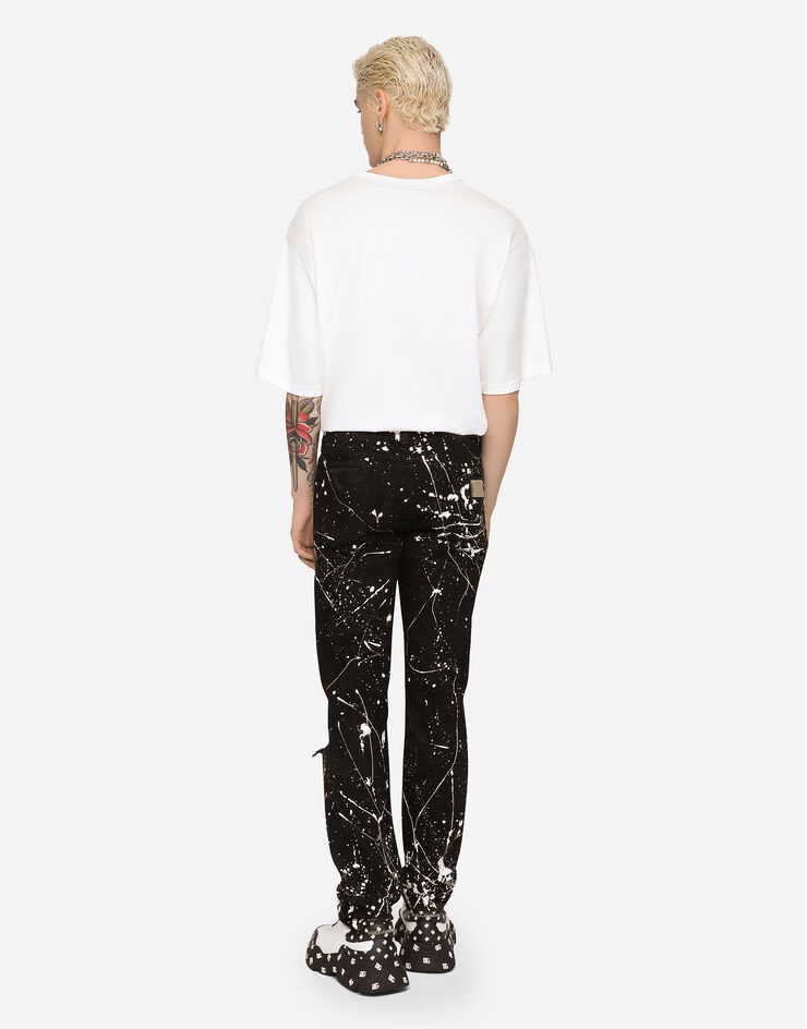 Skinny stretch jeans with rips and splash design - 3