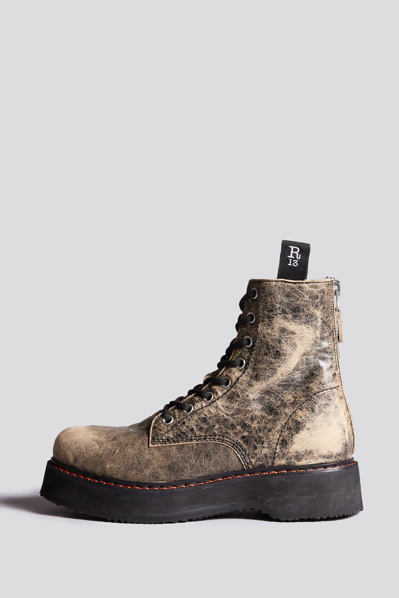 SINGLE STACK BOOTS (W/ VISIBLE GROMMETS = 8) - DISTRESSED BROWN - R13 - 1