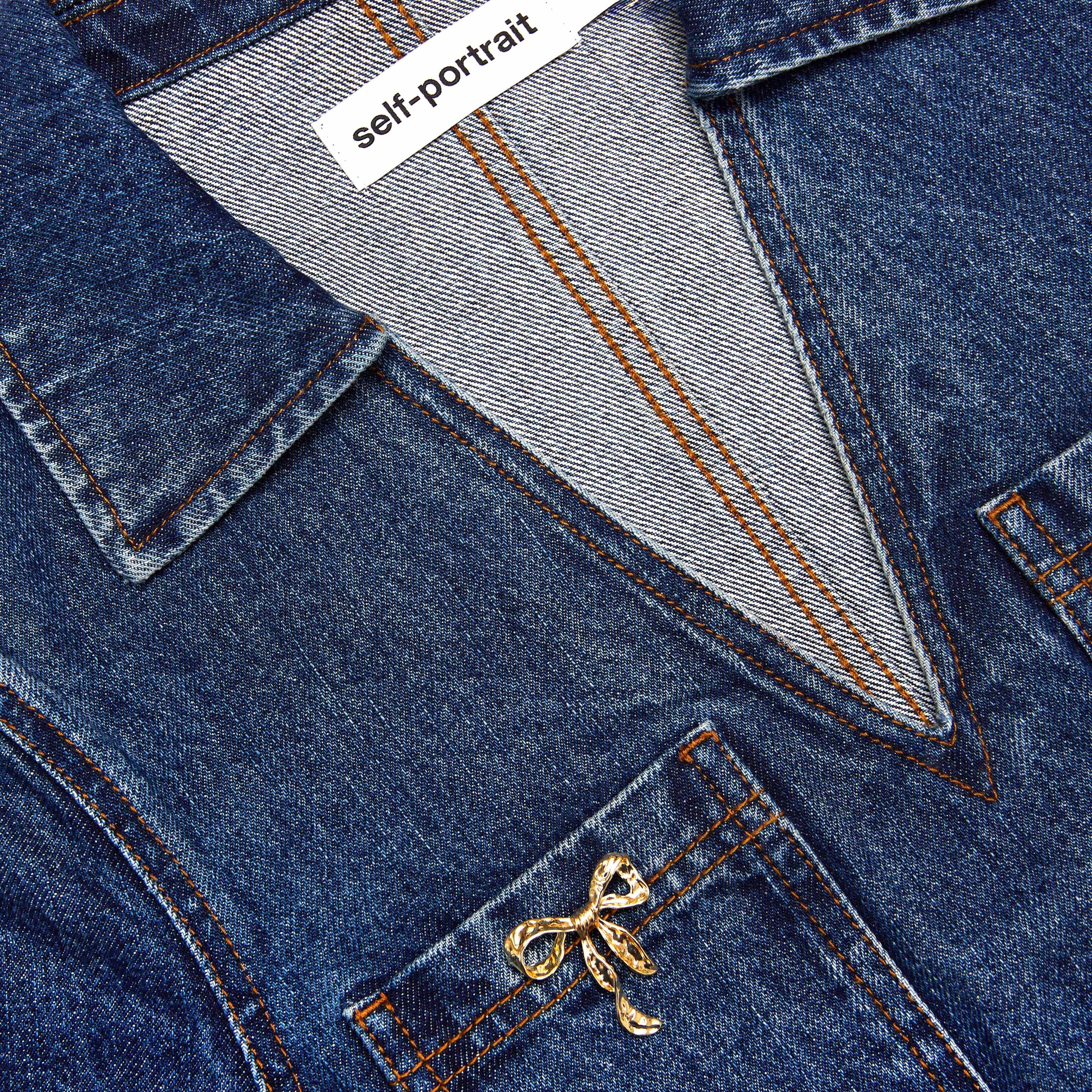 Denim Crystal Bow Mini Dress - 5