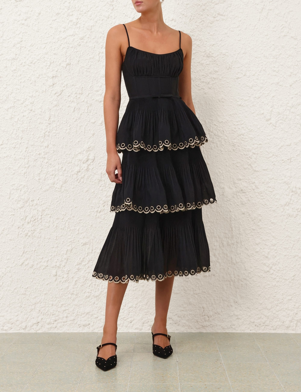 EMBROIDERED TIERED MIDI DRESS - 2