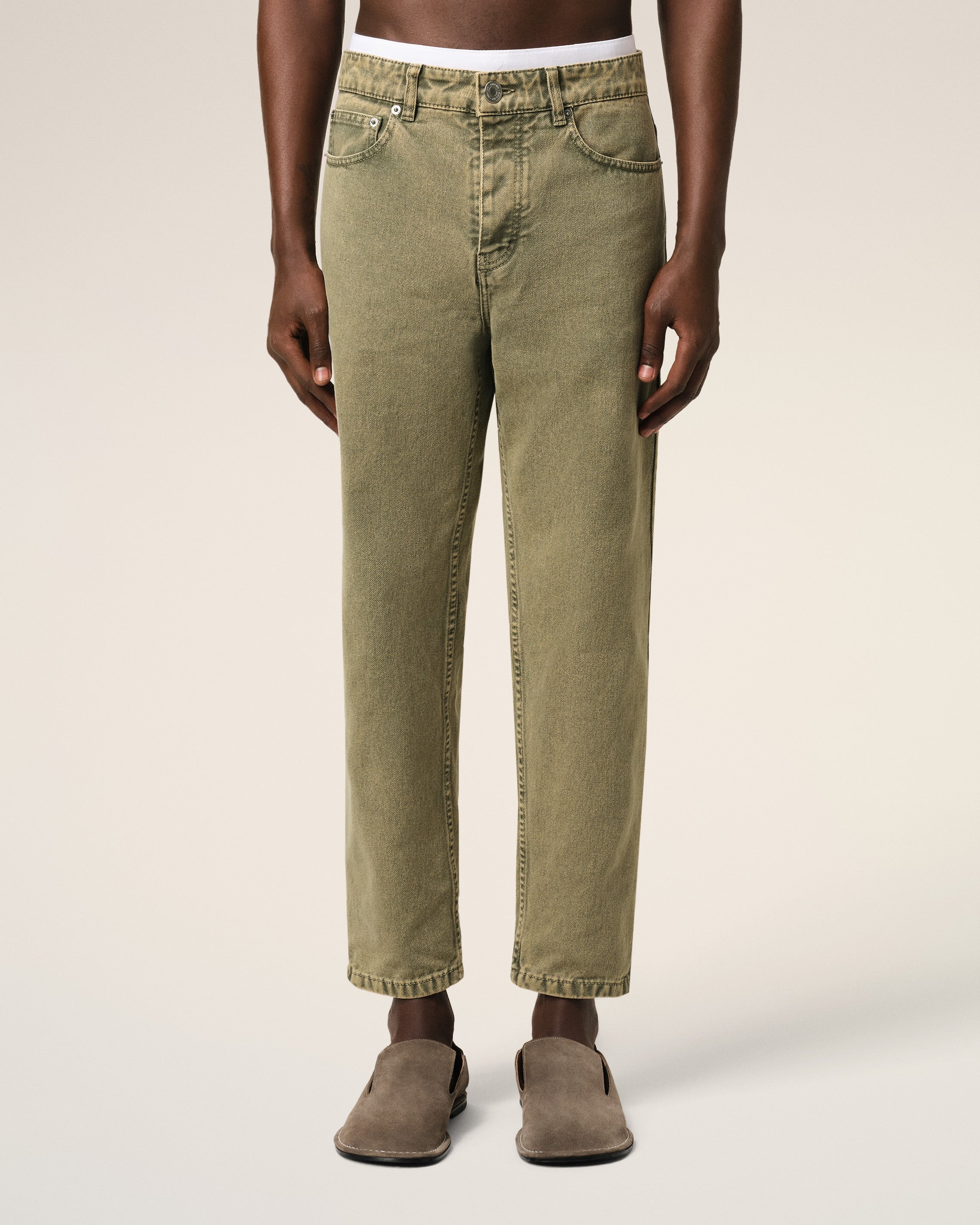 GREEN COTTON TAPERED FIT JEANS - 3