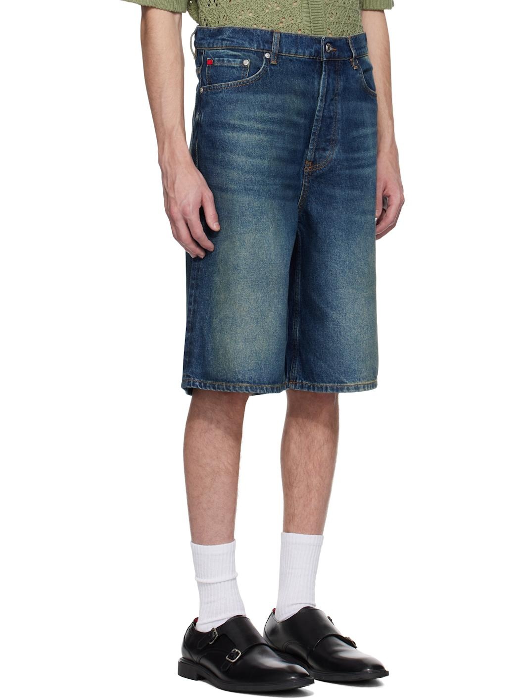 Blue Logo Patch Denim Shorts - 2