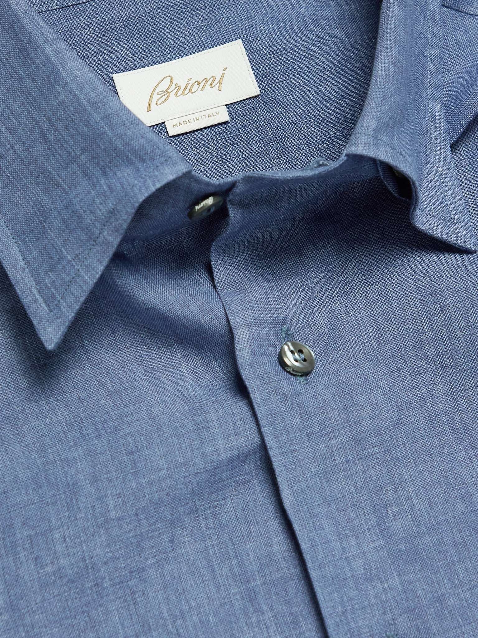 Hidden Button-Down Collar Linen Shirt - 5