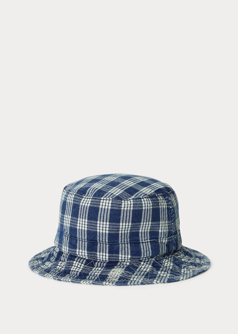 Indigo Plaid Oxford Bucket Hat 1