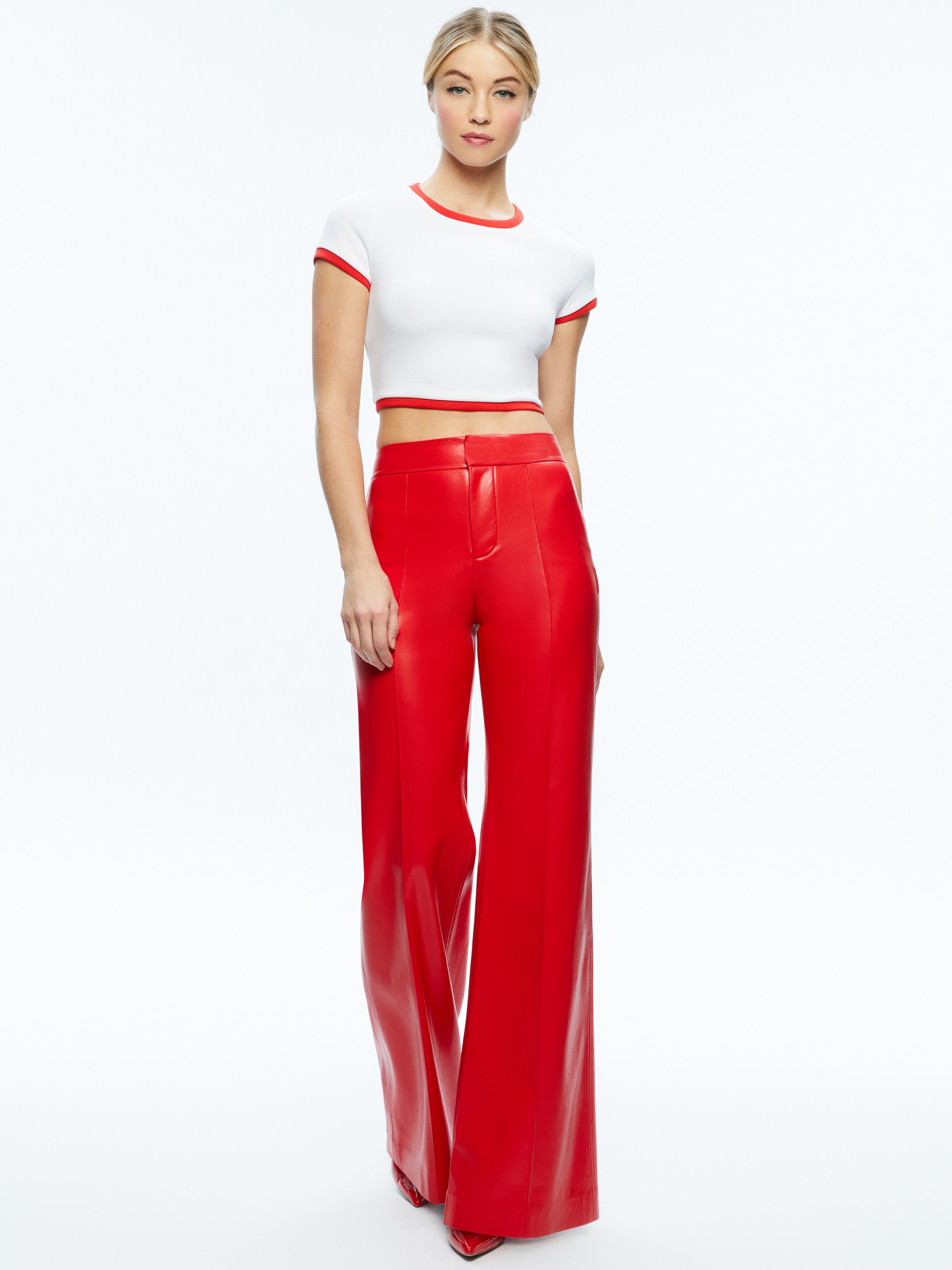 DYLAN HIGH WAISTED VEGAN LEATHER WIDE LEG PANT - 5