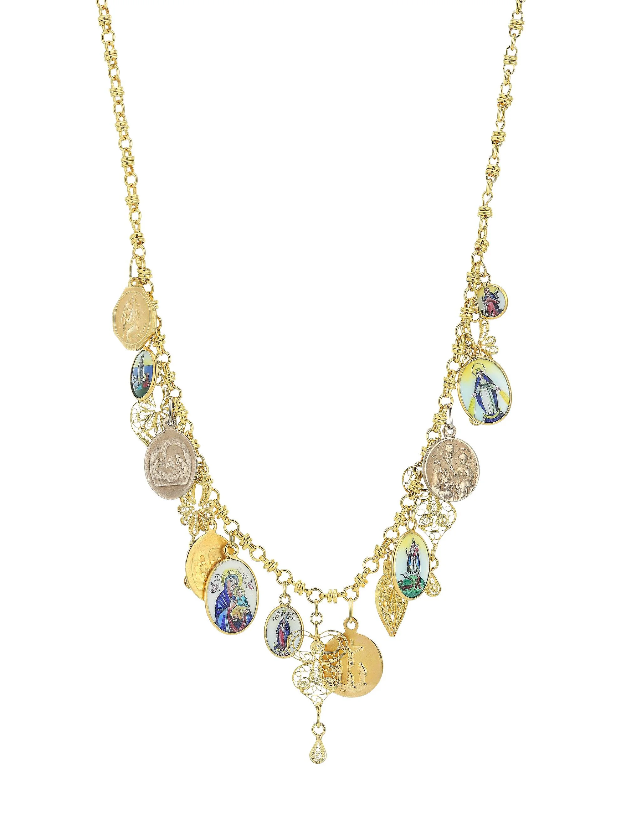 Women's 18K Yellow & White Gold Antique Pendant Charm Necklace - Gold - 1