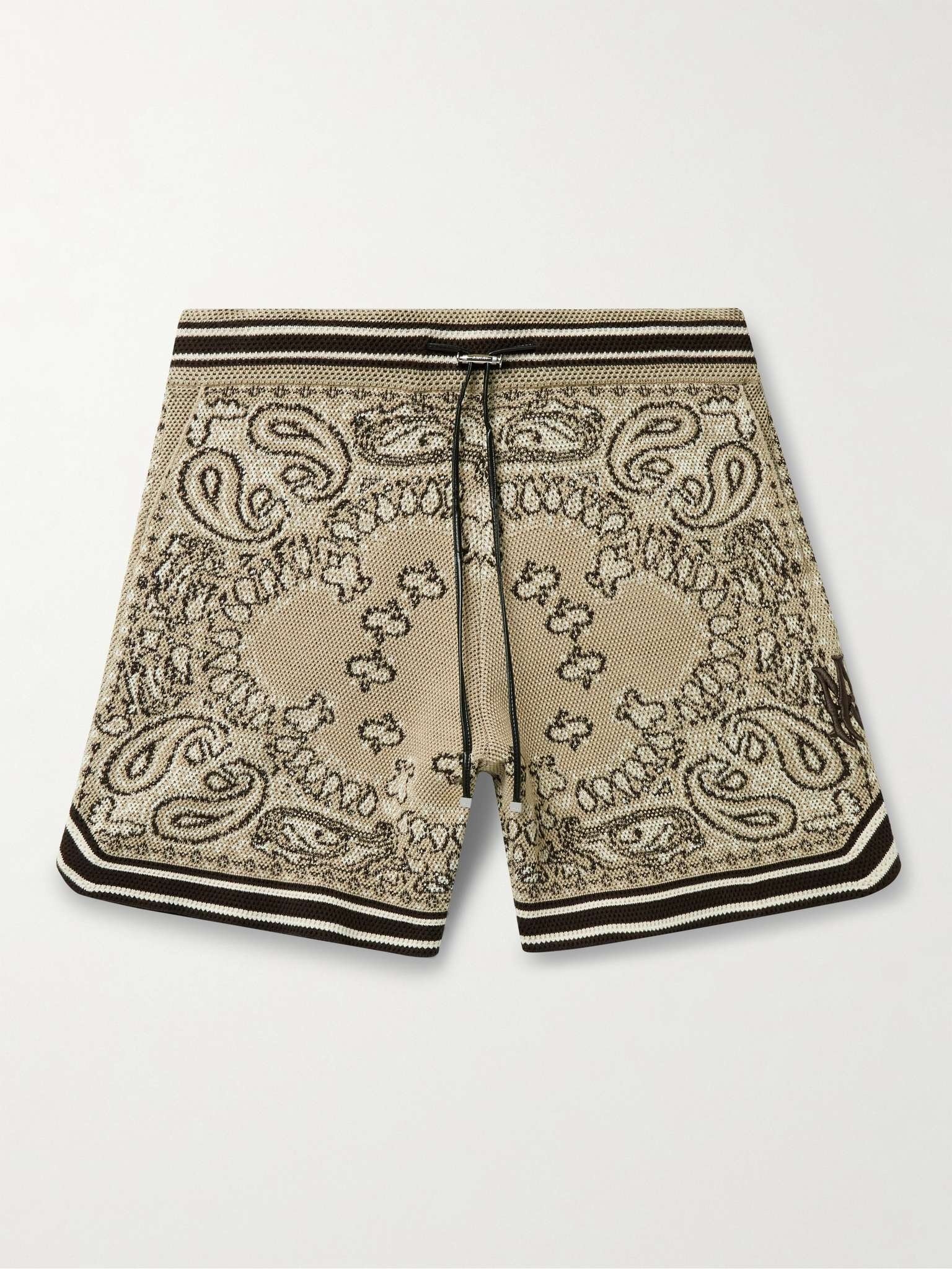 Wide-Leg Logo-Embroidered Crocheted Cotton-Blend Drawstring Shorts - 1