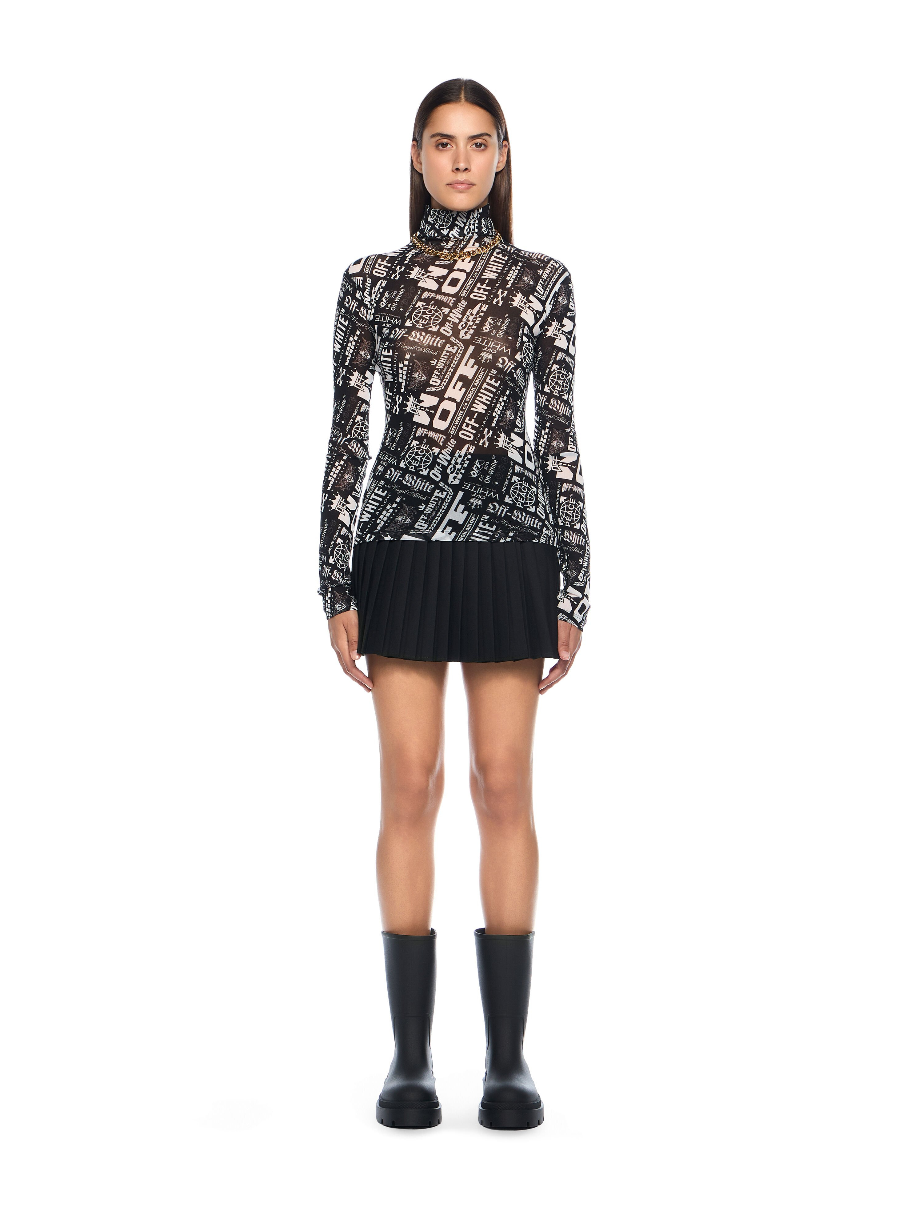Multilogo Mesh Long Sleeve Turtle Neck Top - 2