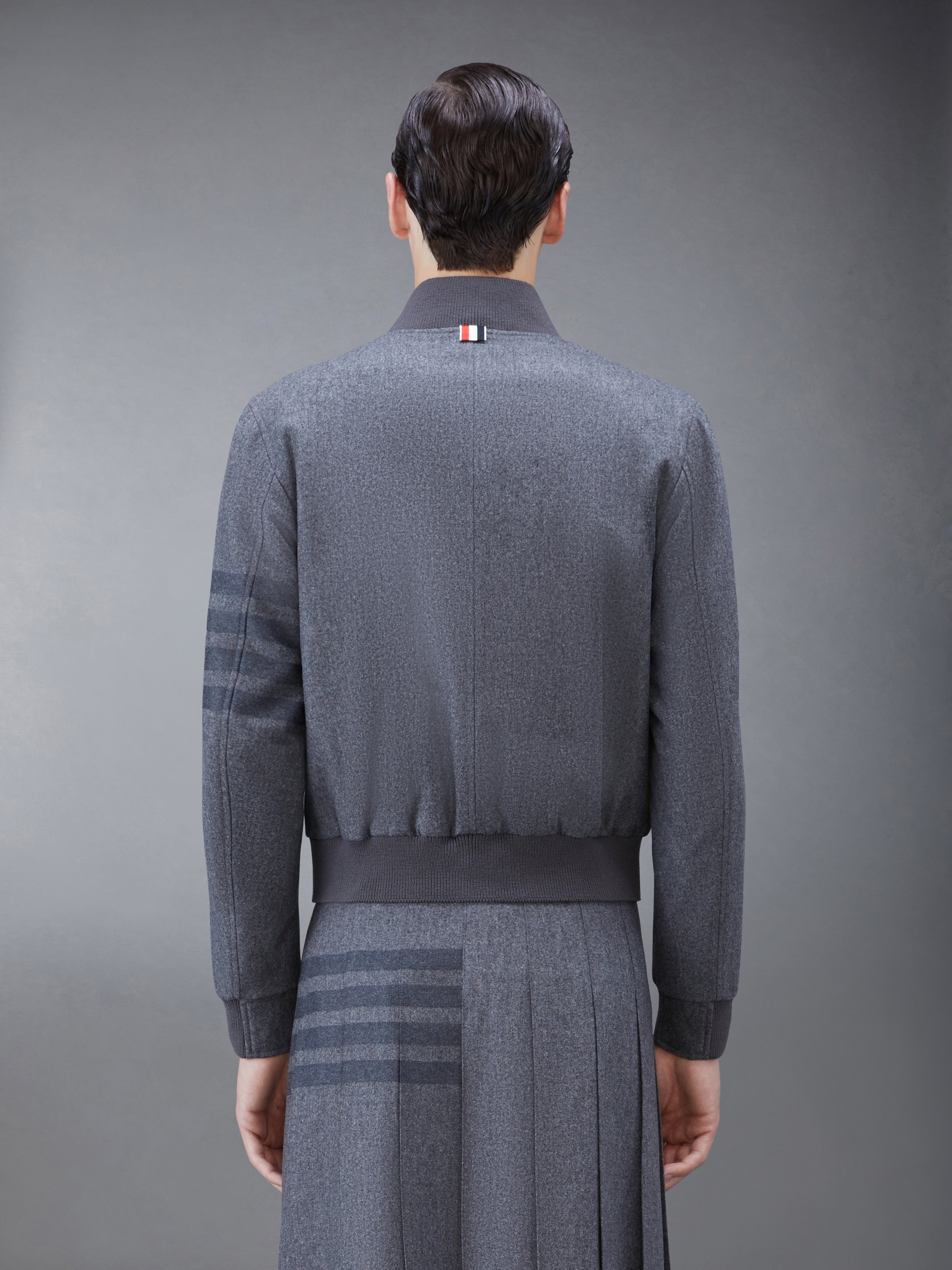 Medium Grey Wool Cashmere Flannel Blouson Tonal 4-Bar Jacket - 2