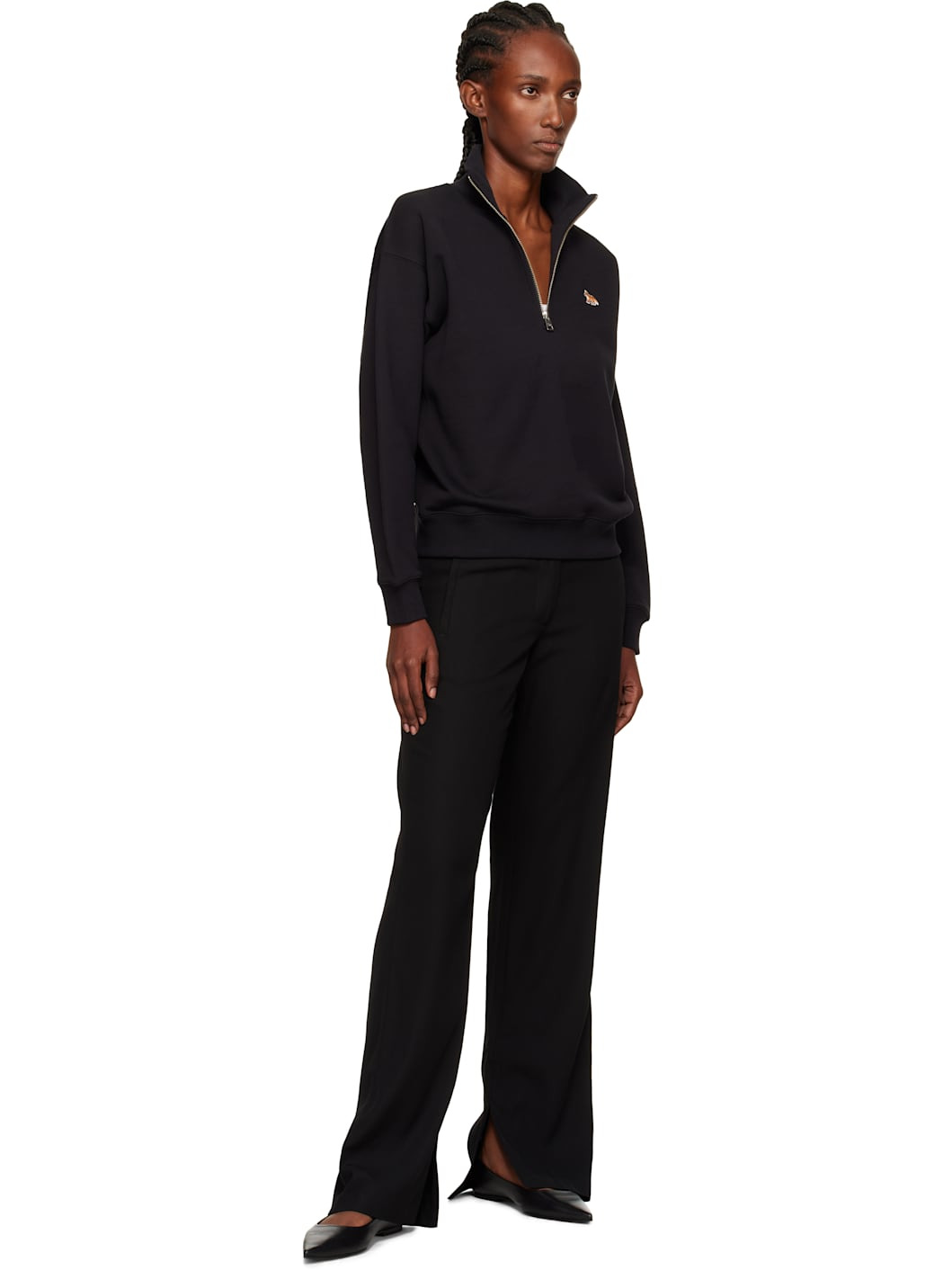 Black Half Zip Baby Fox Patch Sweatshirt - 4