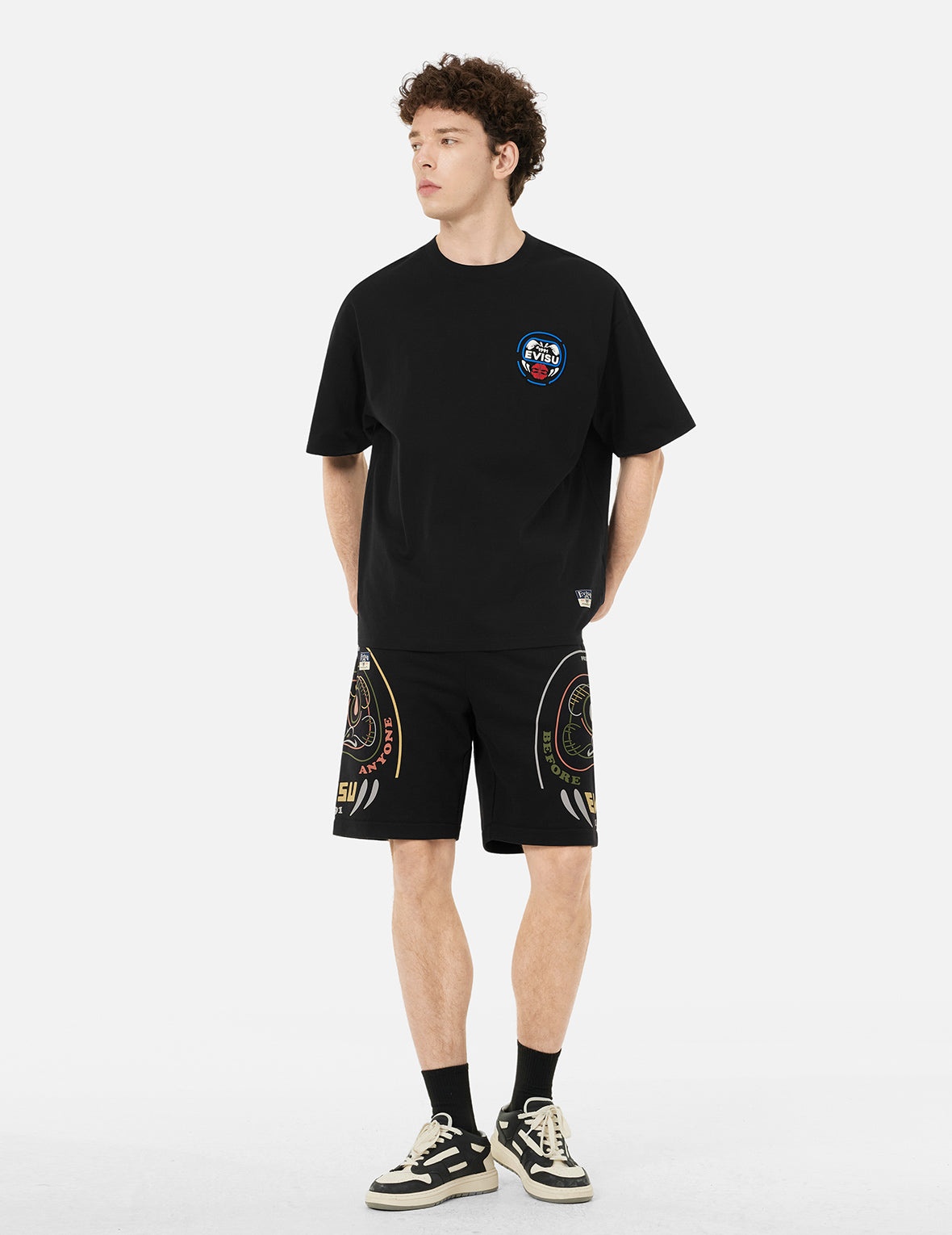 Daruma Emboss Print Loose Fit T-Shirt - 3