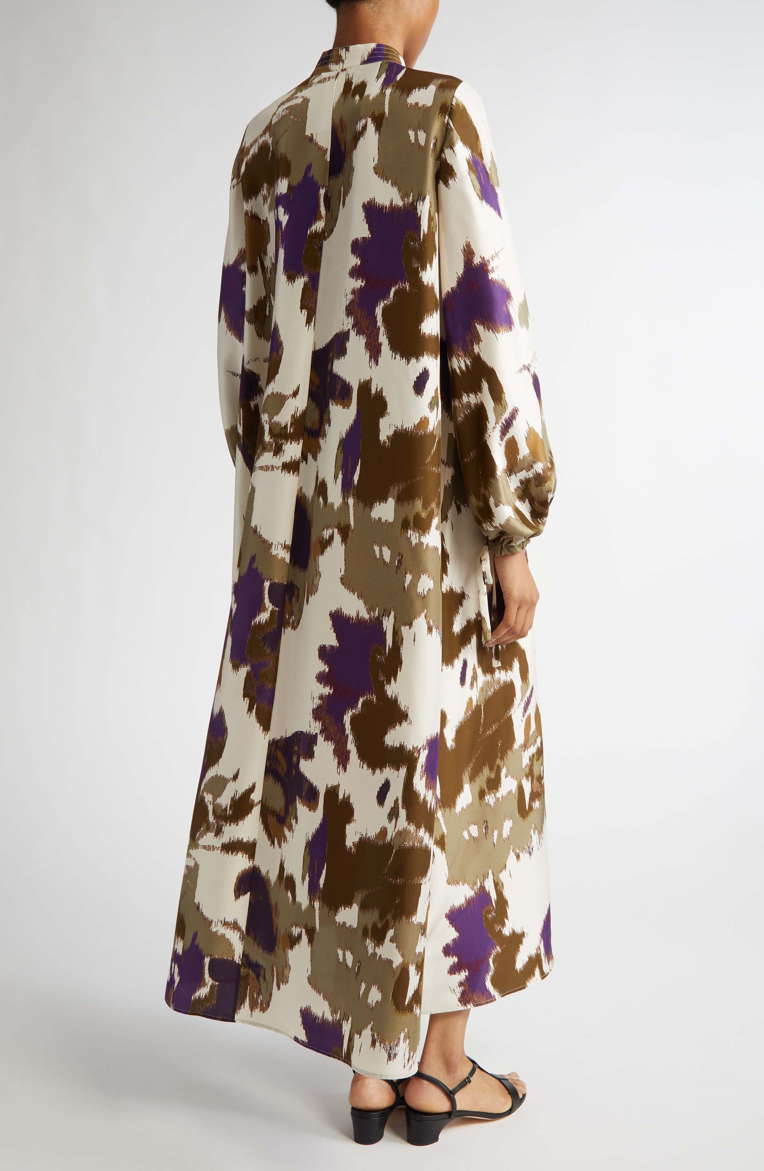 Max Mara Maesa Floral Long Sleeve Shantung Silk Maxi Dress in Ivory at Nordstrom - 2