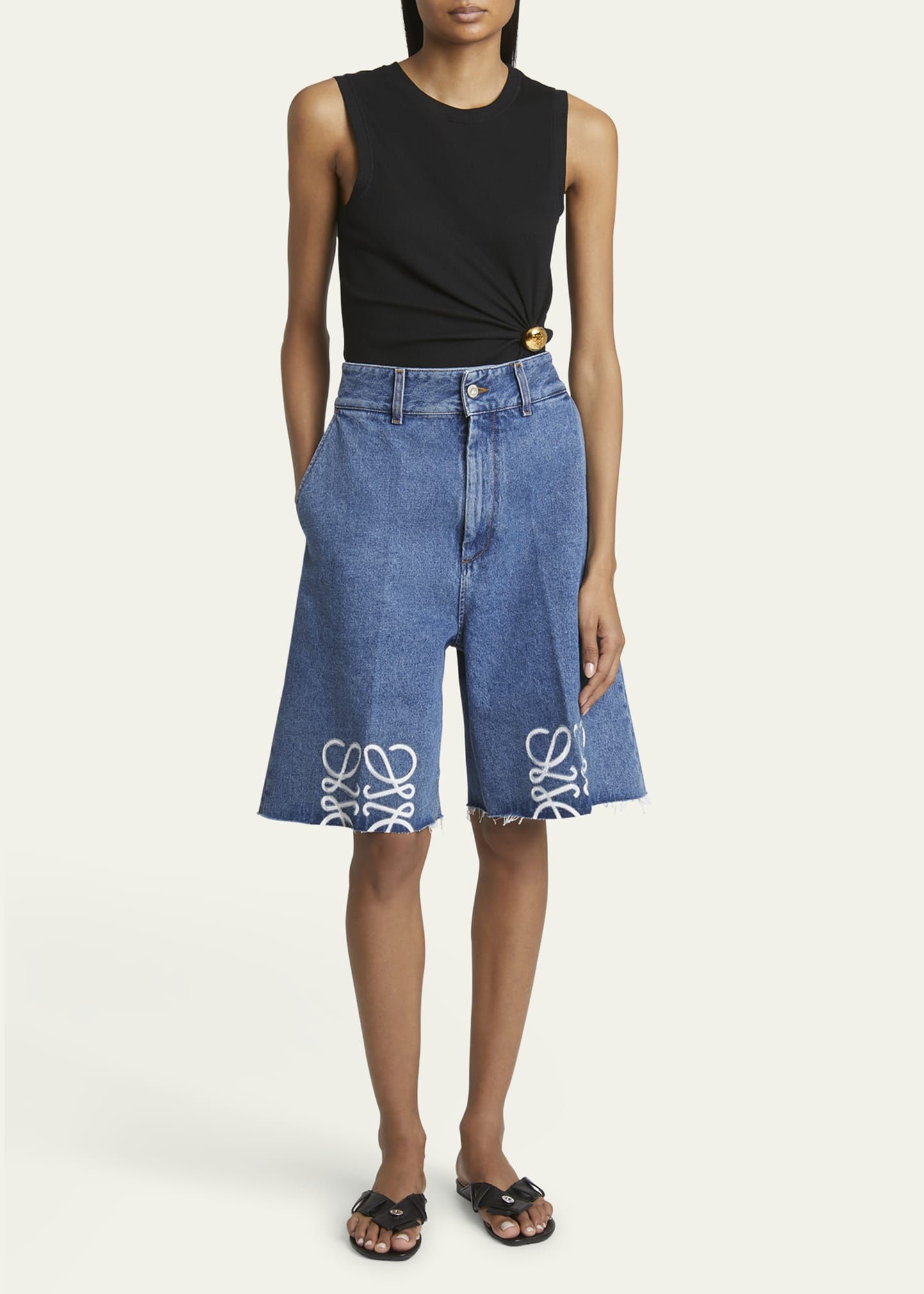 Anagram Long Denim Shorts - 2