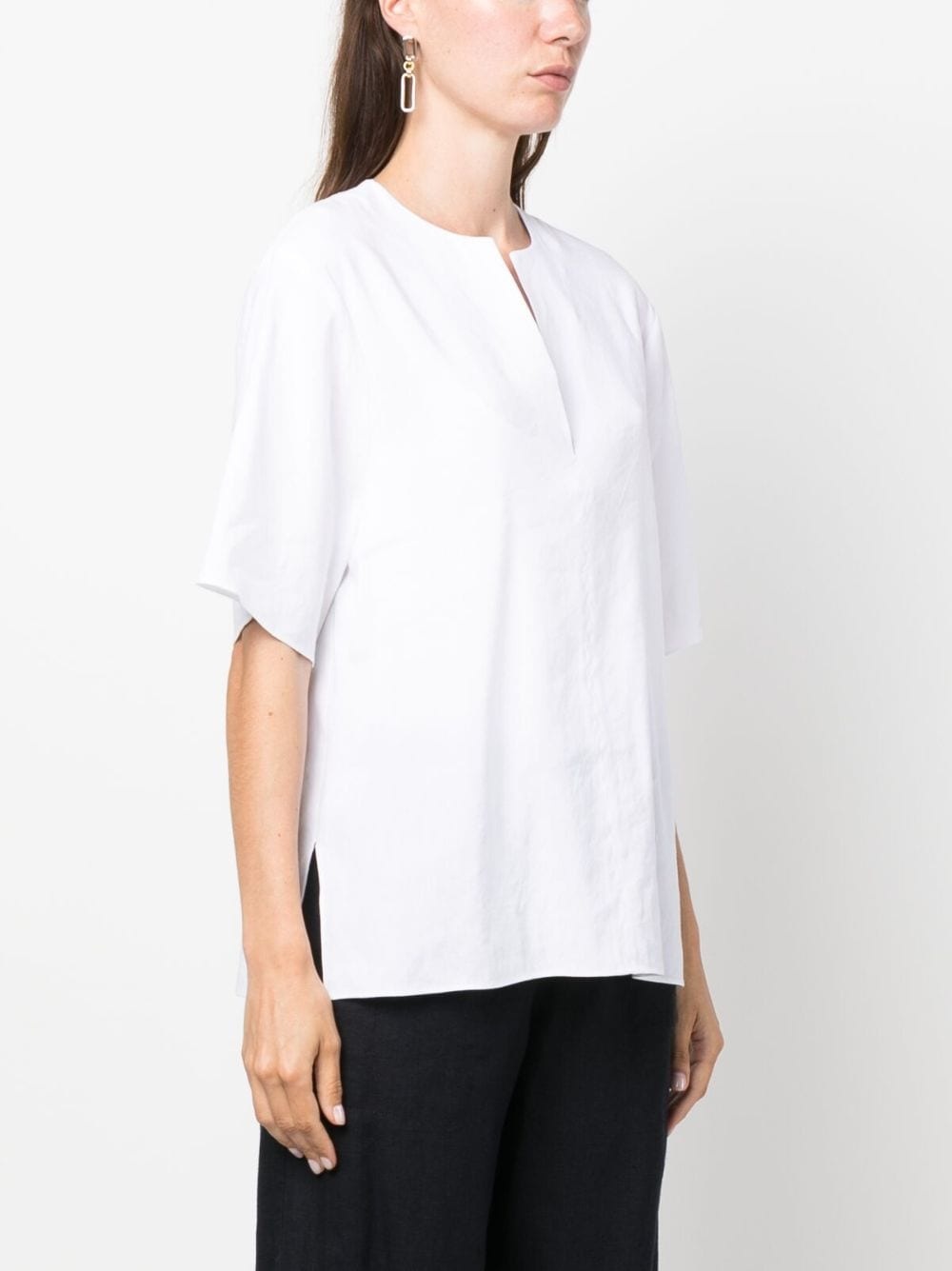 split-neck short-sleeved blouse - 3