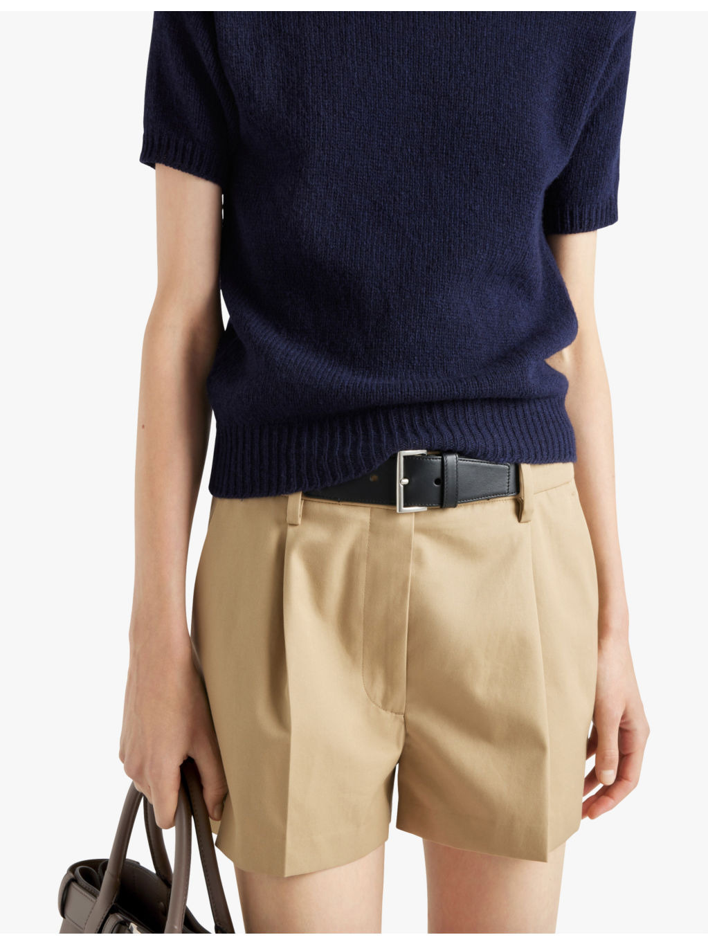 Triangle-plaque leather-belt cotton-twill shorts - 3
