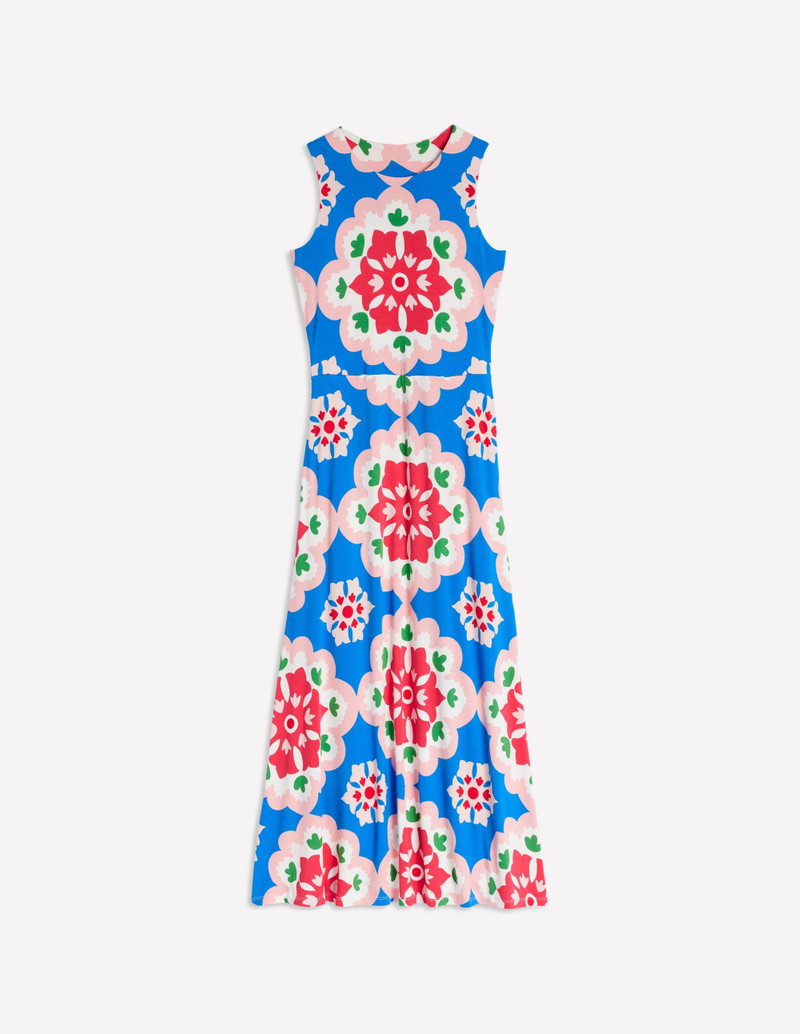 Grown On Tie Trapeze Dress-Cerulean Blue, Bloom Geo 1