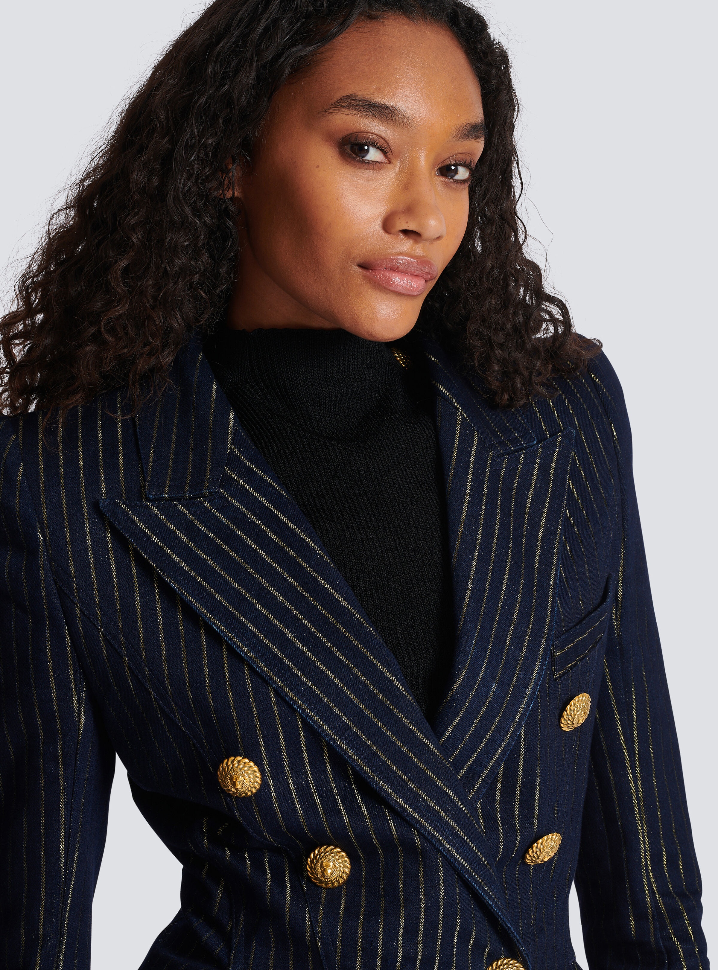 Denim jacket with lurex stripes - 7