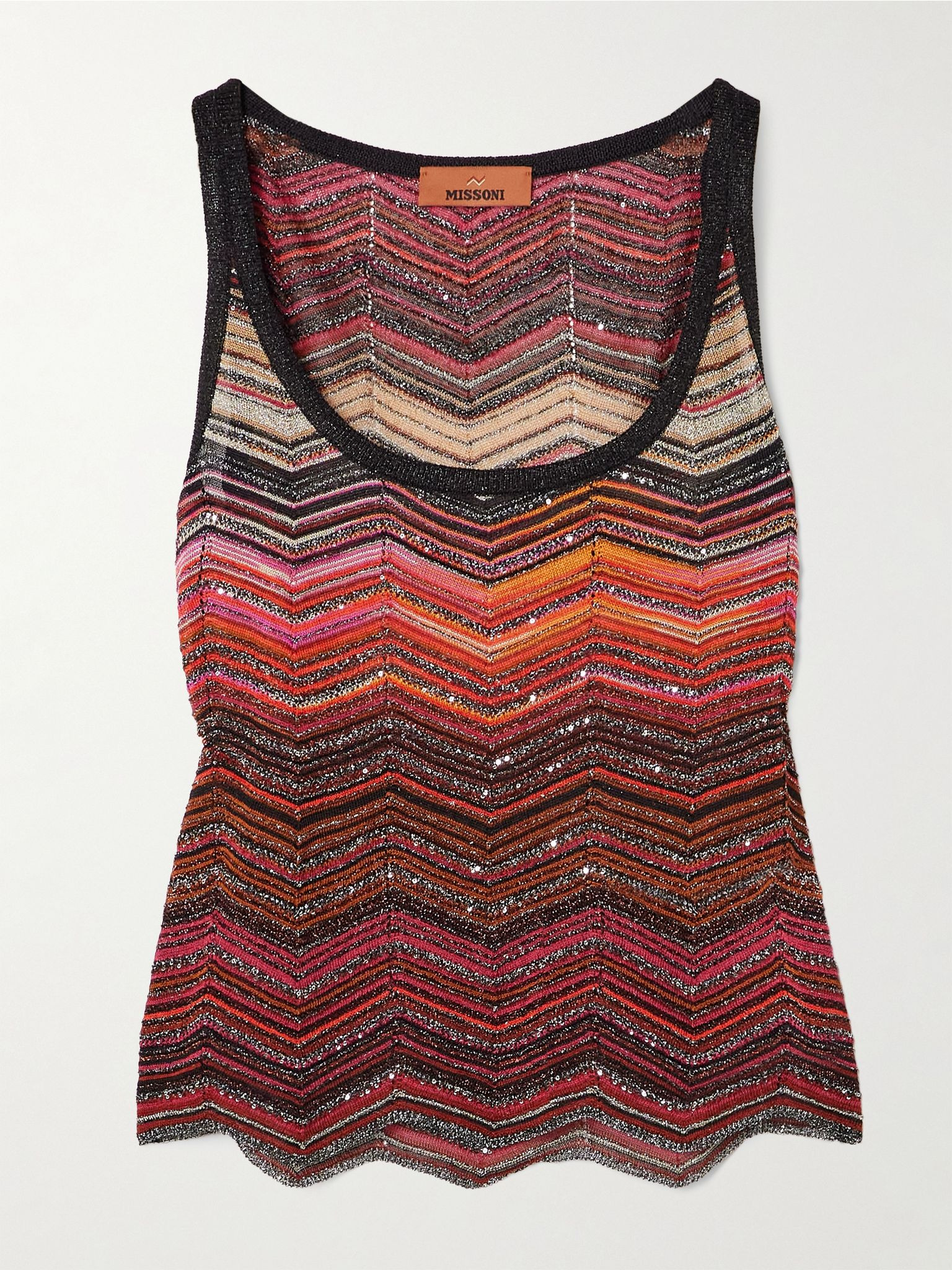 Mare sequined striped metallic crochet-knit tank Burgundy - 1