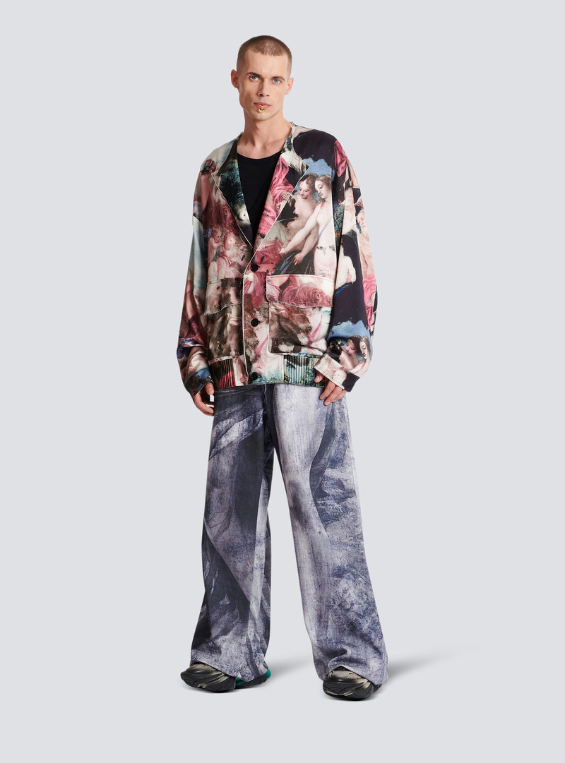 Balmain Pastel print satin varsity jacket outlook