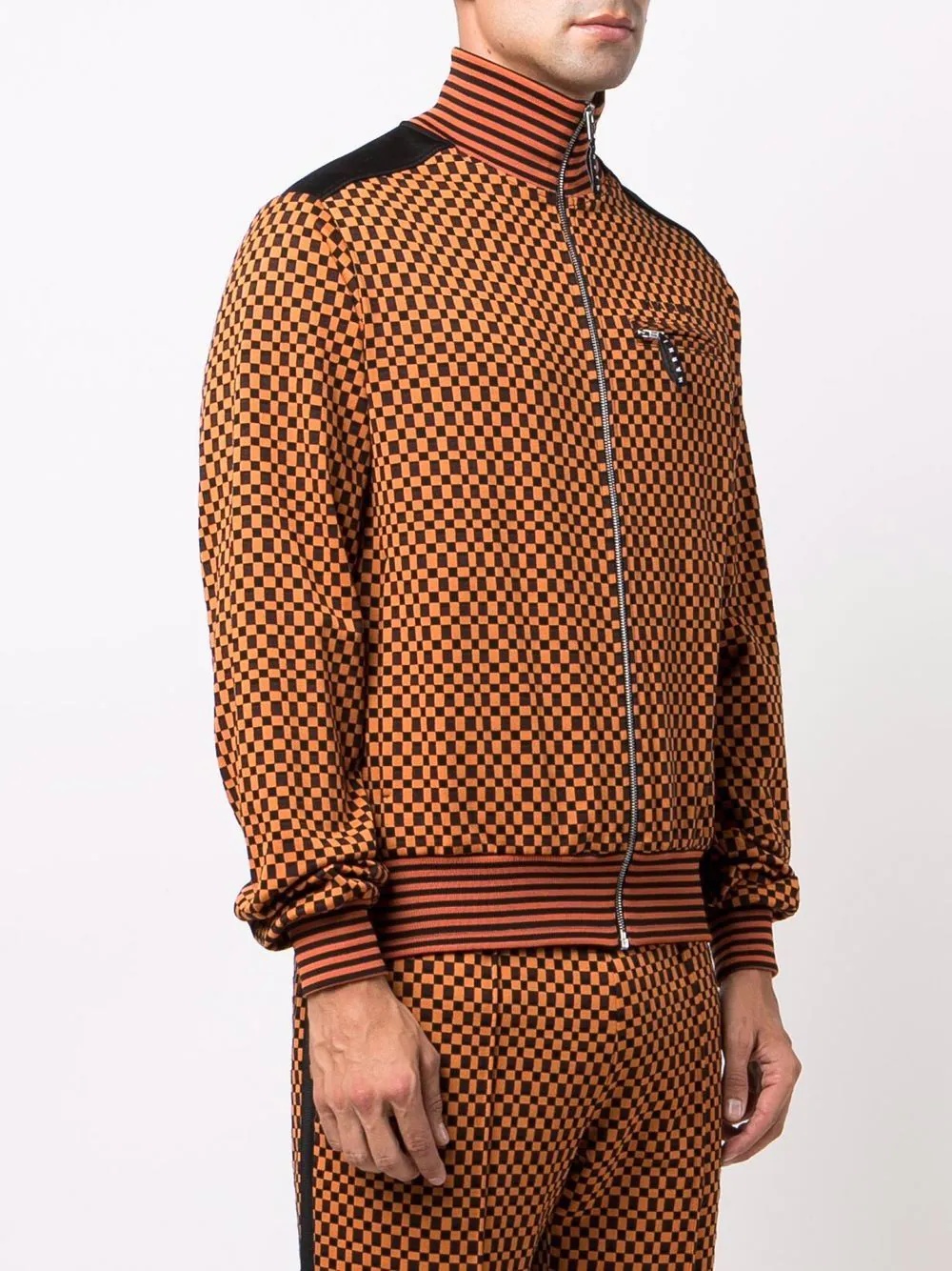 checkerboard-pattern zipped sweatshirt - 3