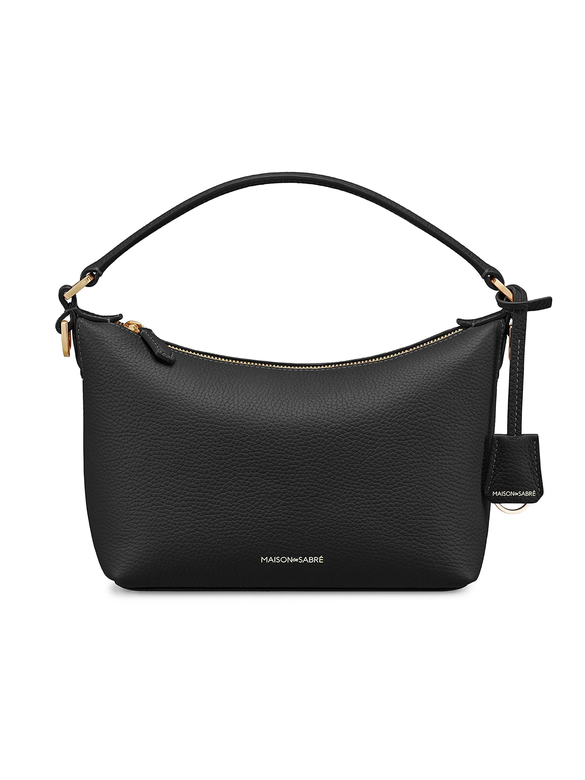 Women's Small Leather Soft Hobo Bag - Black Caviar - 1