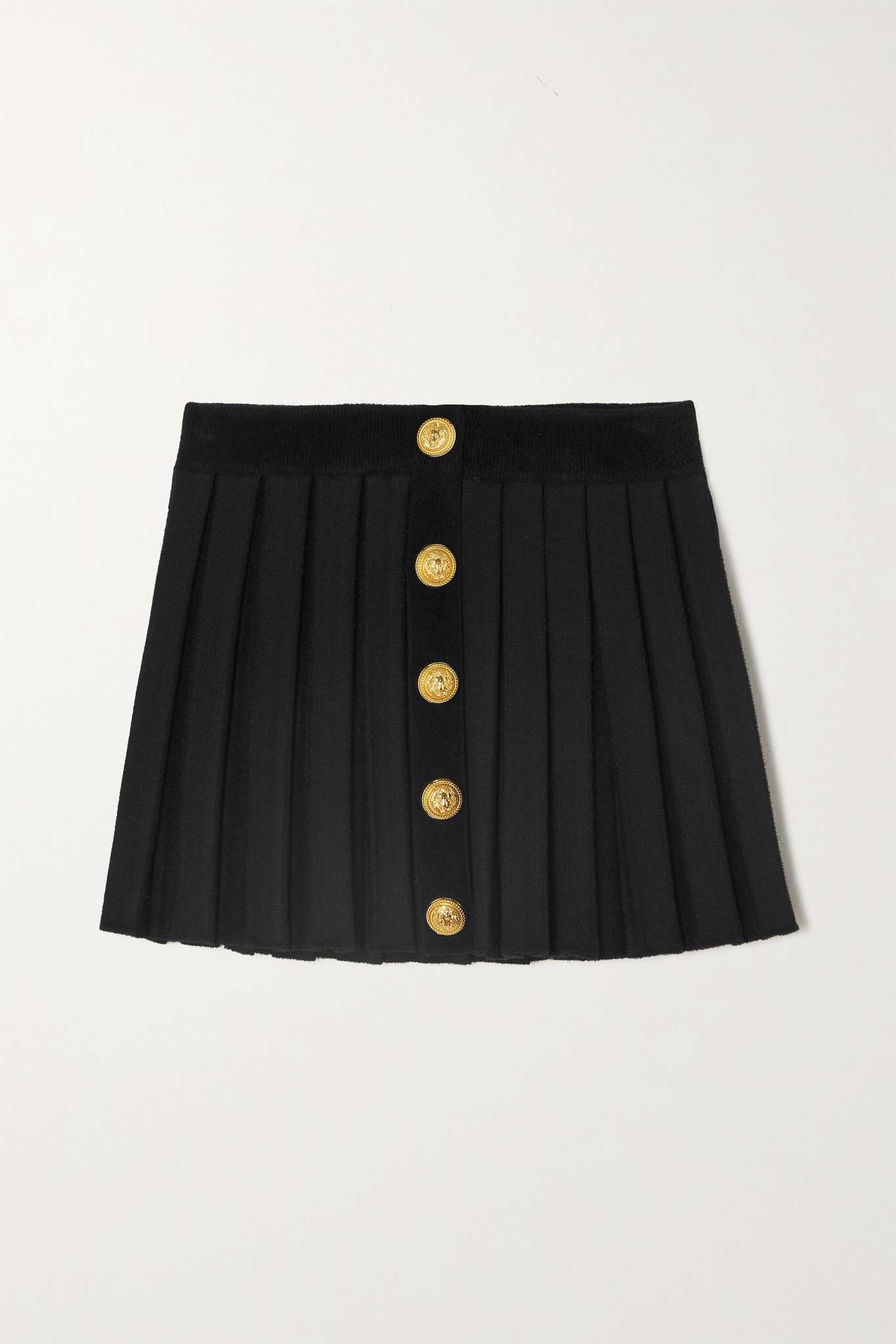 Button-embellished pleated knitted mini skirt - 1