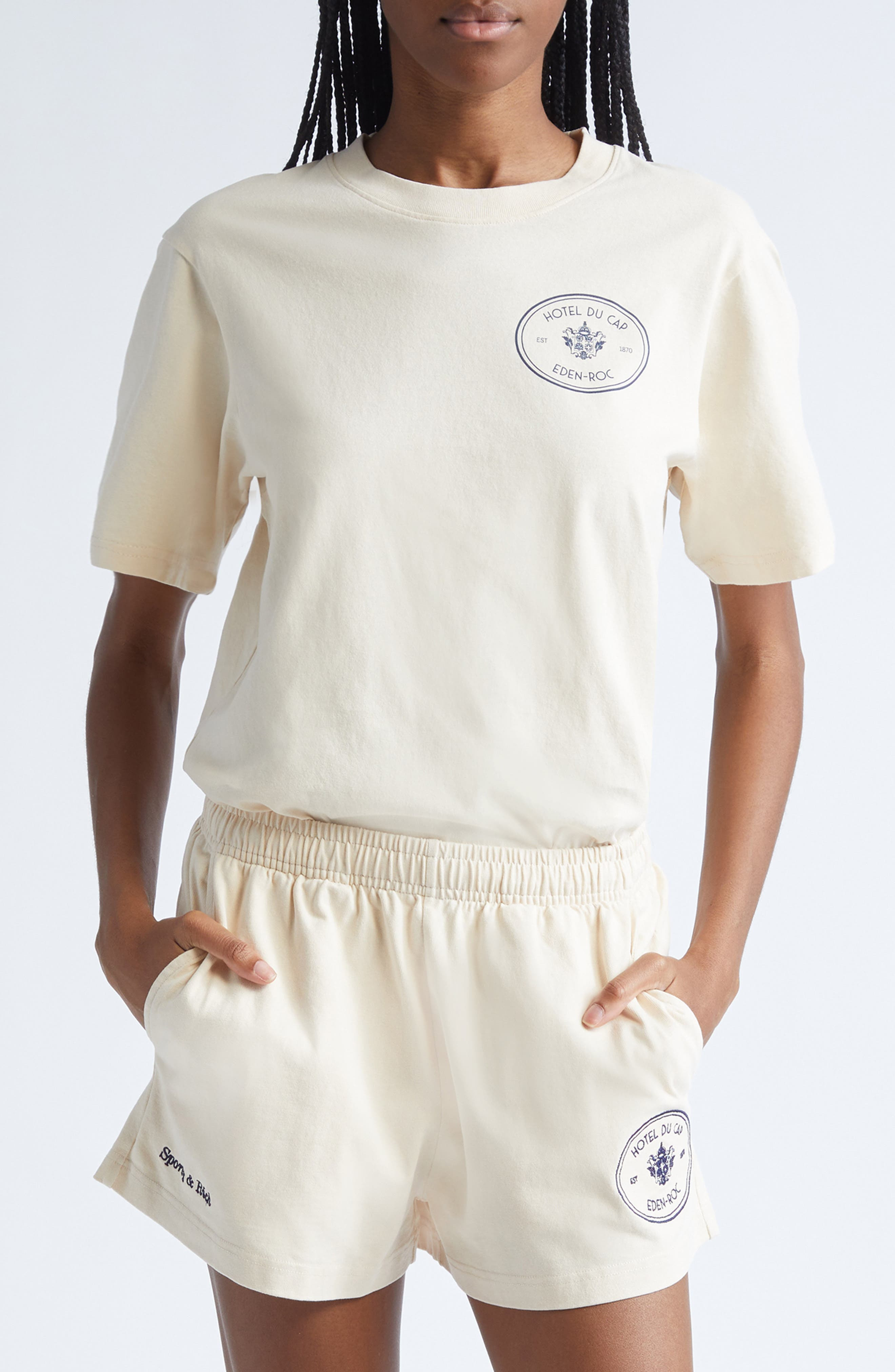 Sporty & Rich Kennedy Crest Cotton Graphic T-Shirt in Cream at Nordstrom - 1