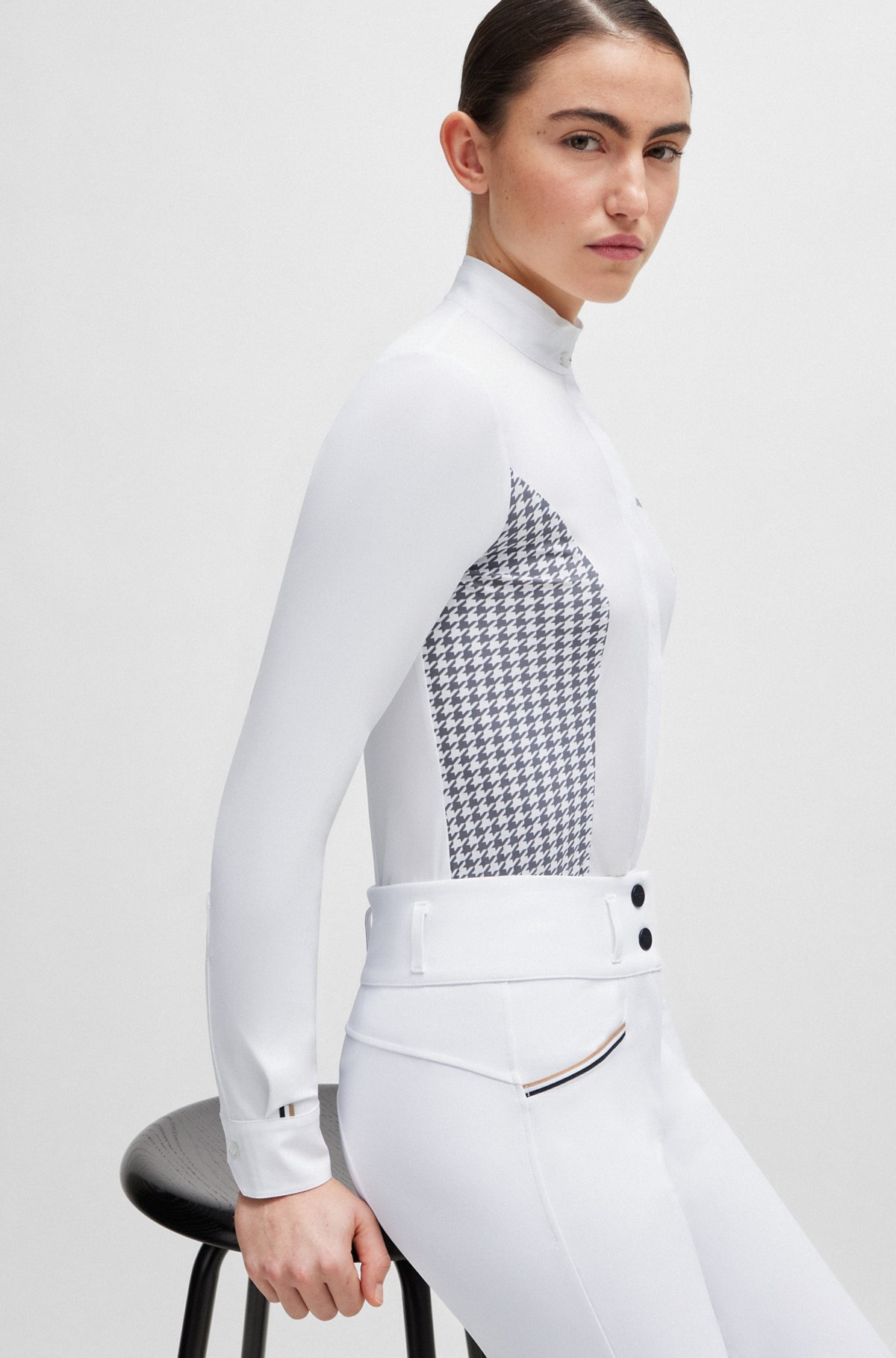 EQUESTRIAN SHOW BLOUSE WITH HOUNDSTOOTH INSERTS - 6