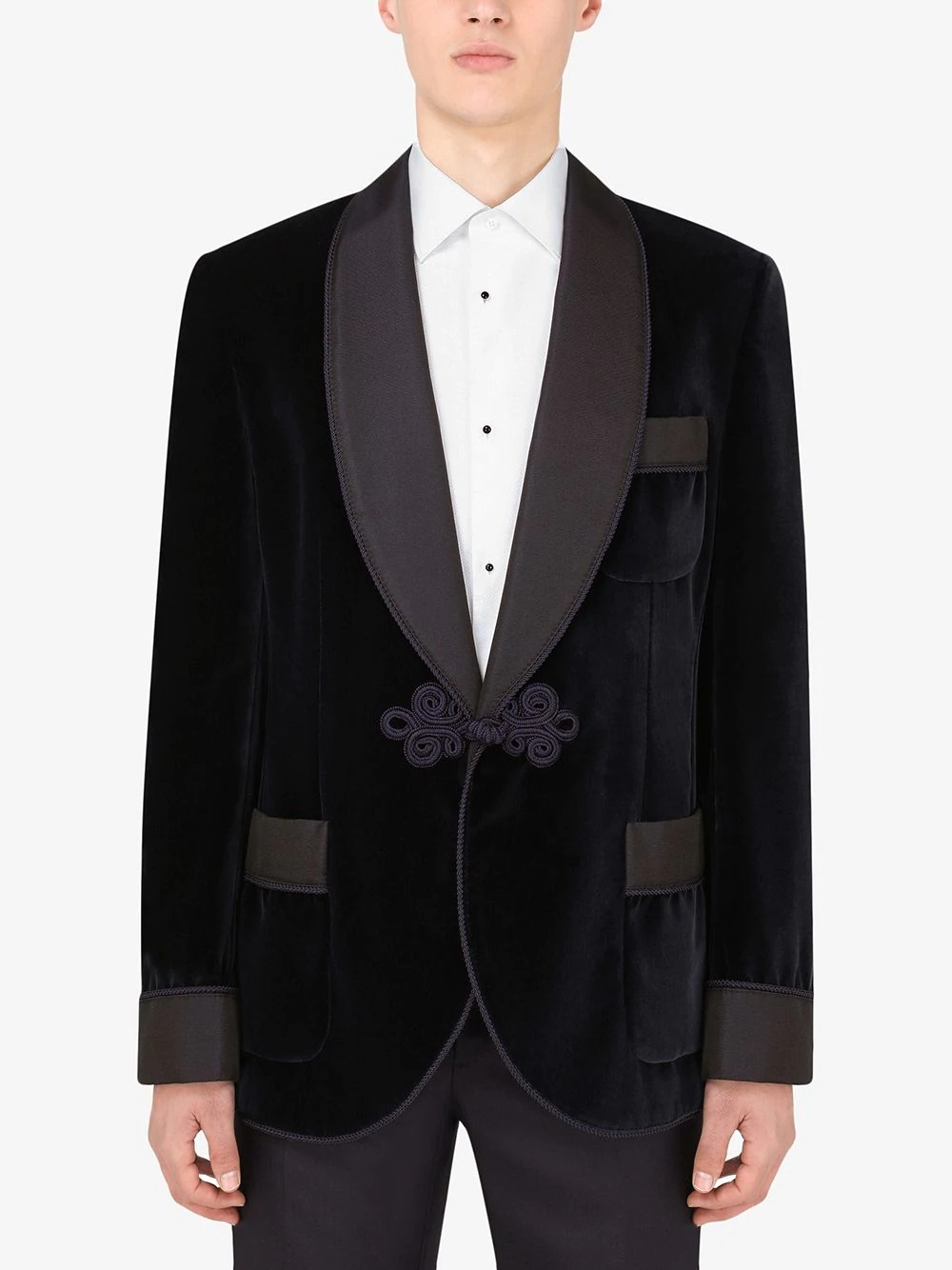 satin-trim velvet dinner jacket - 3