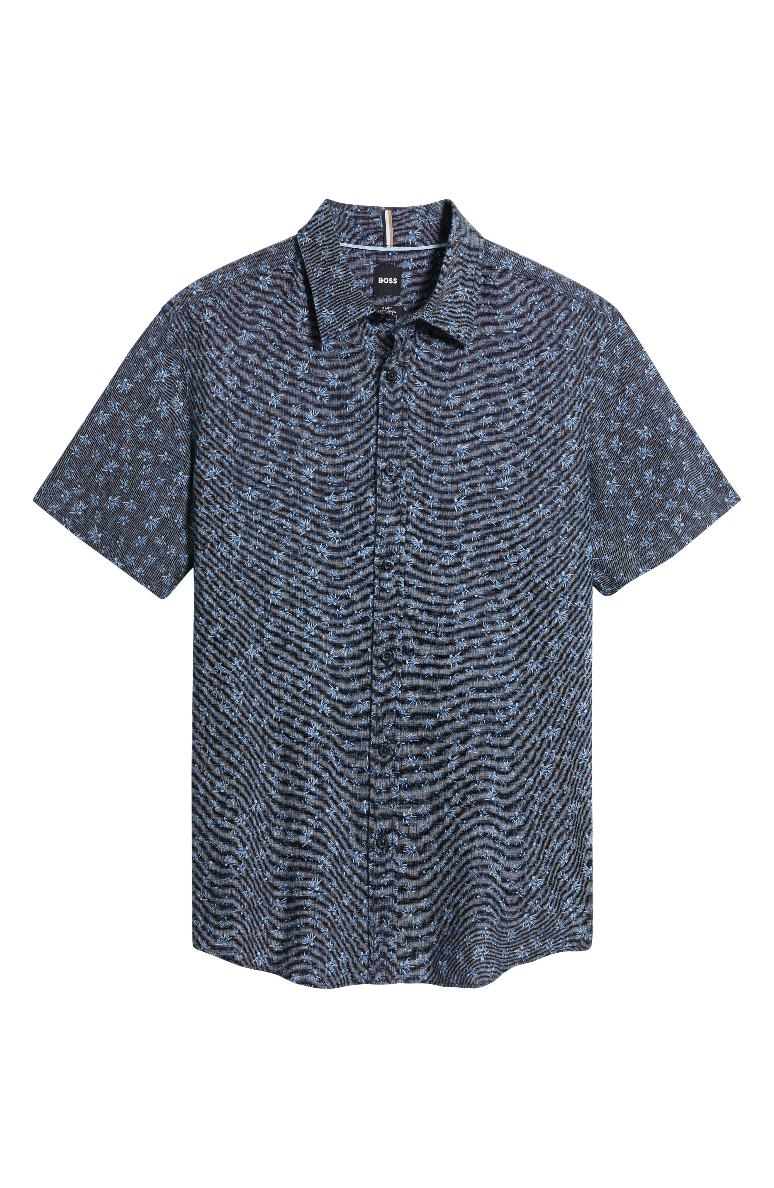 BOSS Roan Ken Short Sleeve Button-Up Shirt in Dark Blue at Nordstrom - 6
